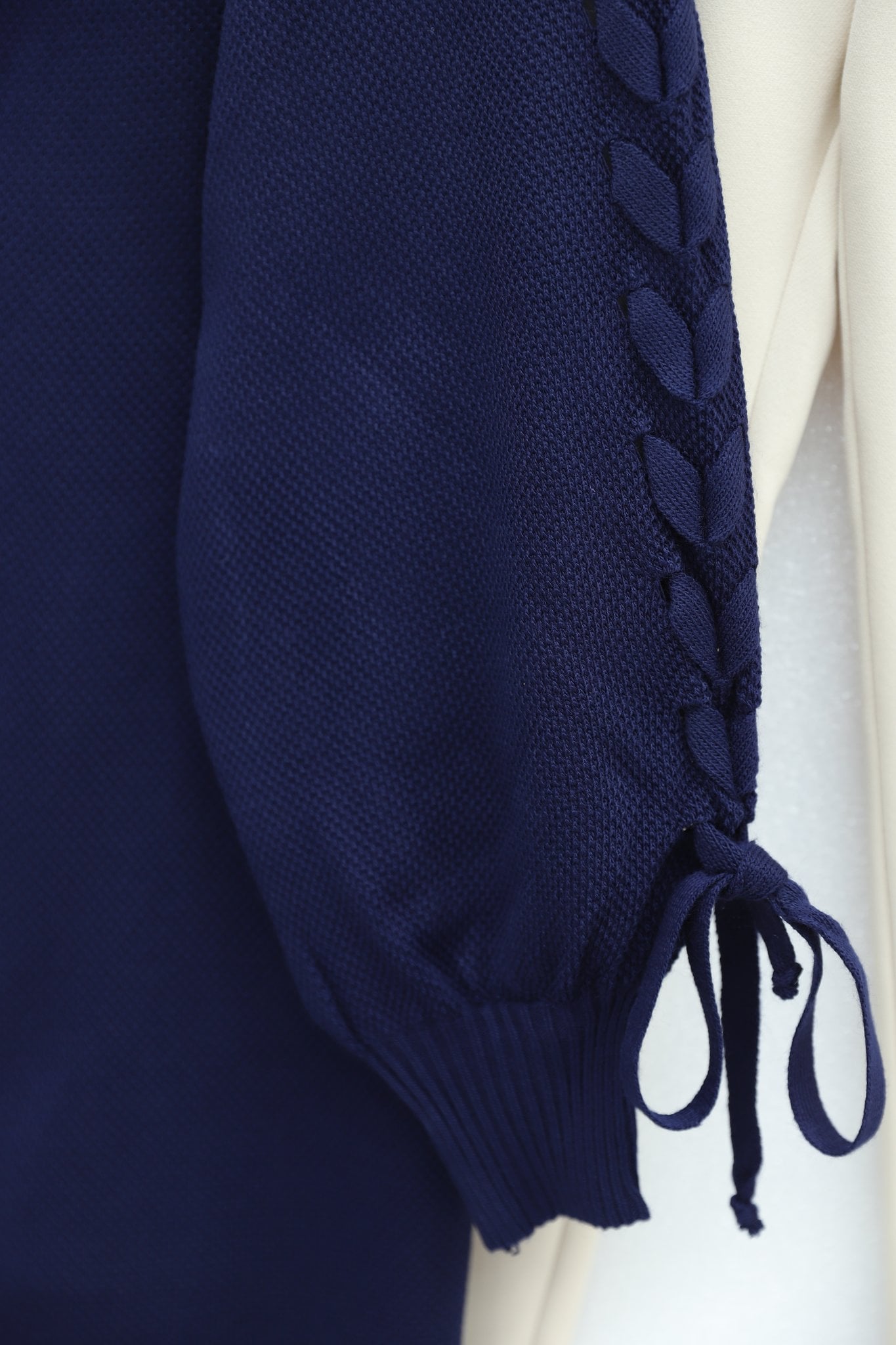 Slouchy Knit Cardigan with Braided Sleeves - Navy - Podyumplus - by Peralane - photo 6