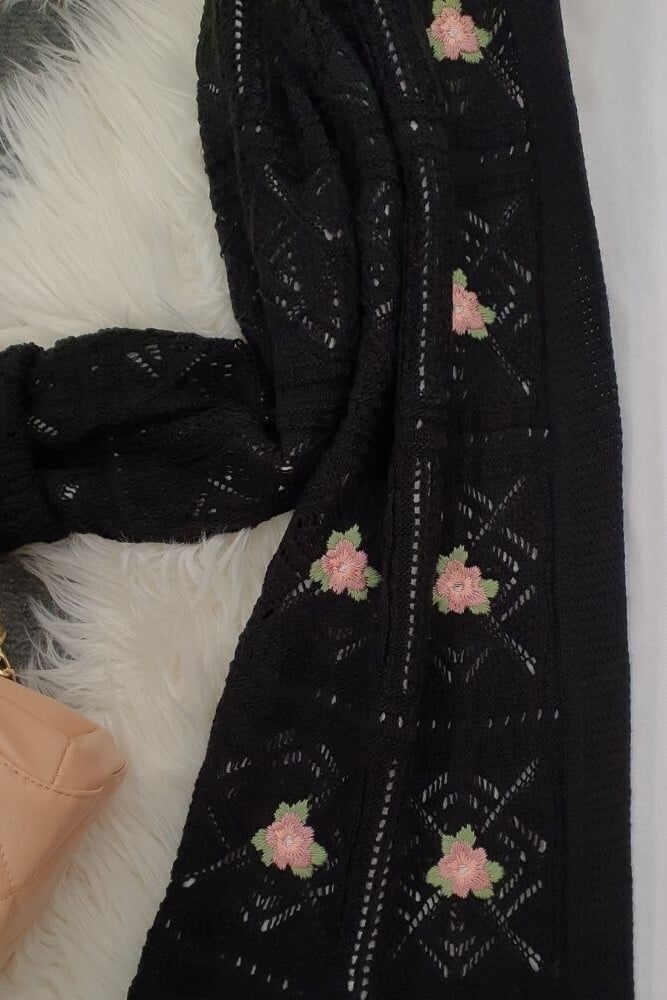 Black Open-Knit Embroidered Cardigan - Podyumplus - by Peralane - photo 6