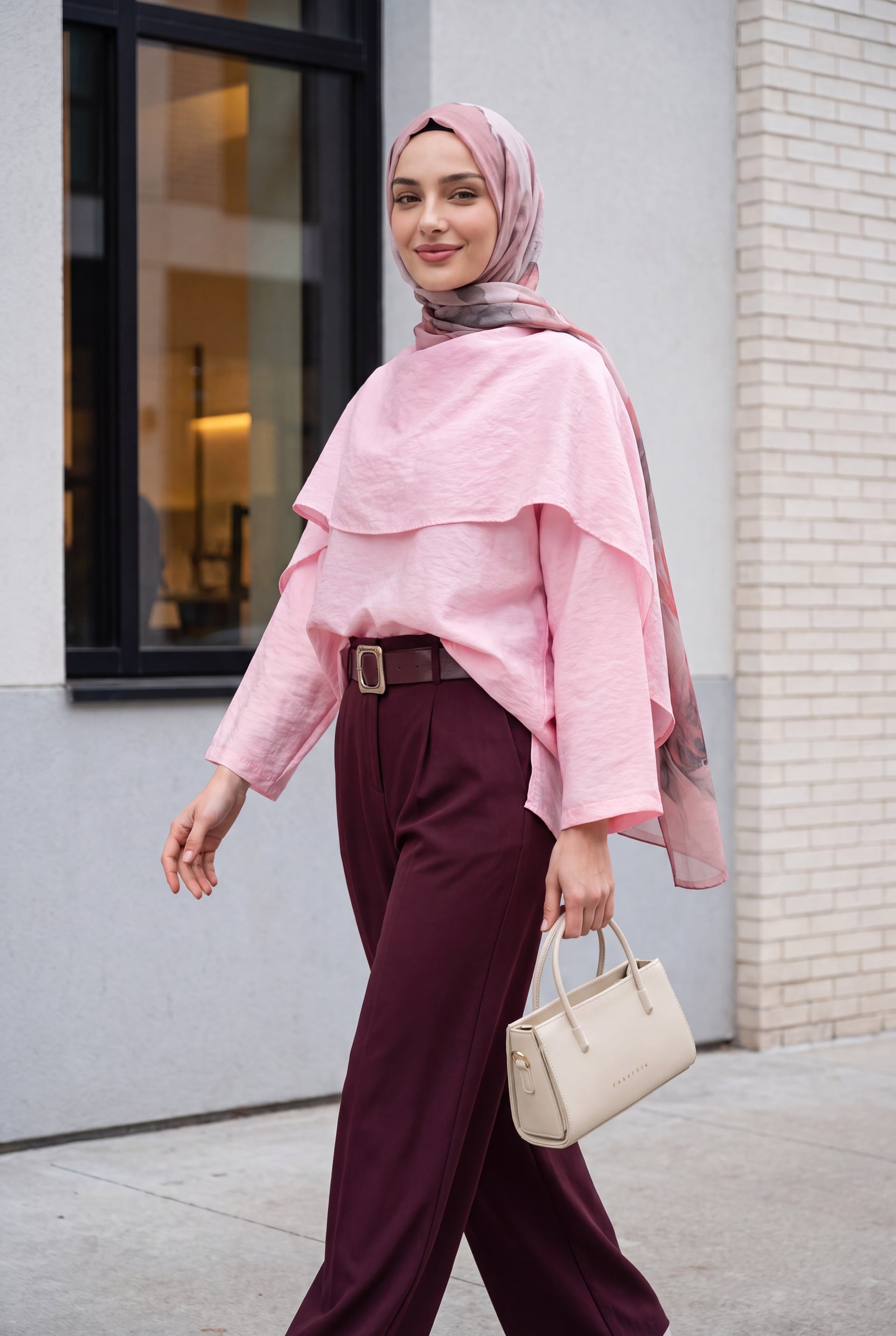 Removable Cape Oversize Modal Tunic - Pink - Podyumplus - by Peralane - photo 3
