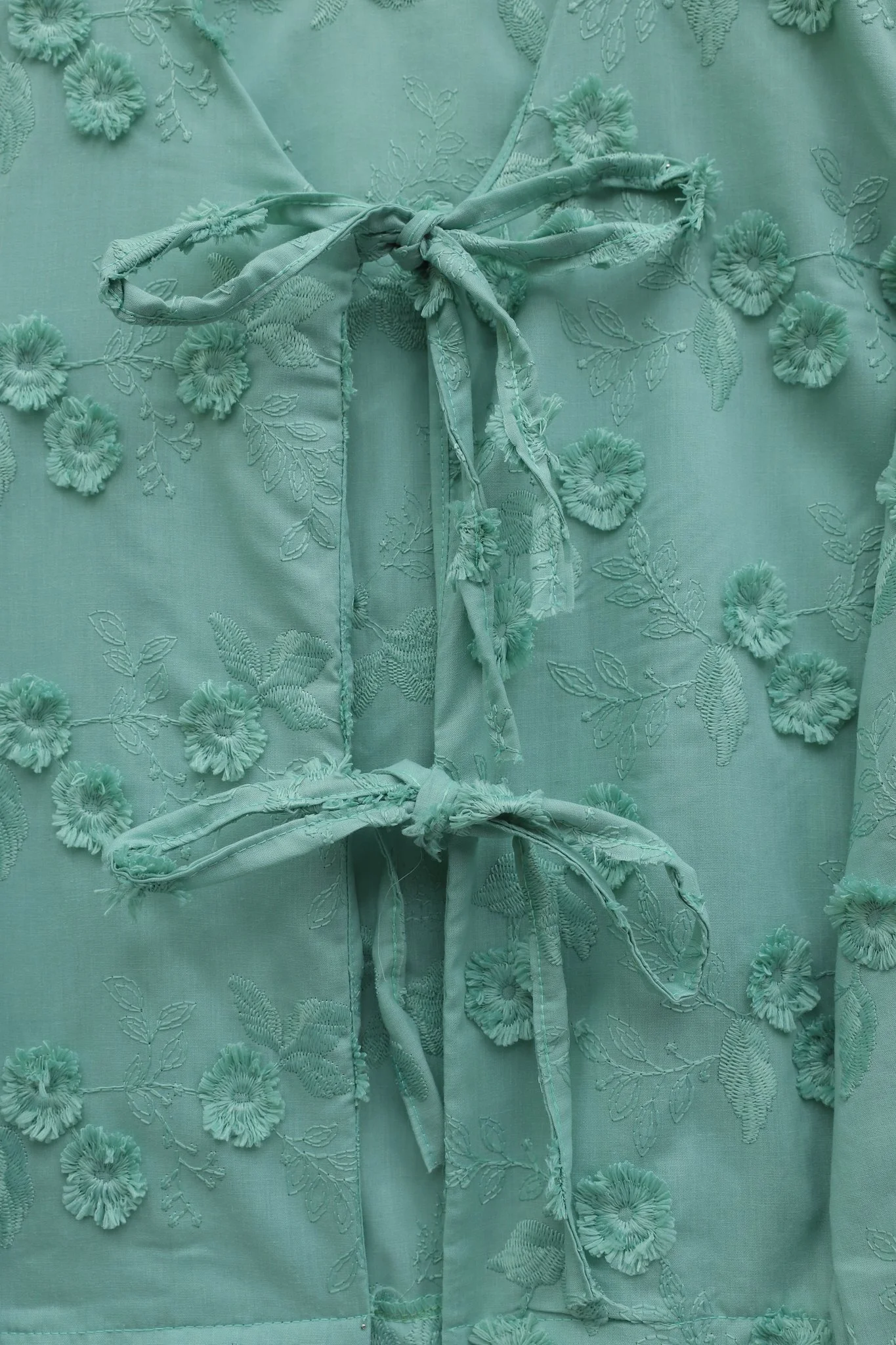 Tie-Front Embroidered Floral Kimono Set with Lined Skirt - Mint Green - Podyumplus - by Peralane - photo 5
