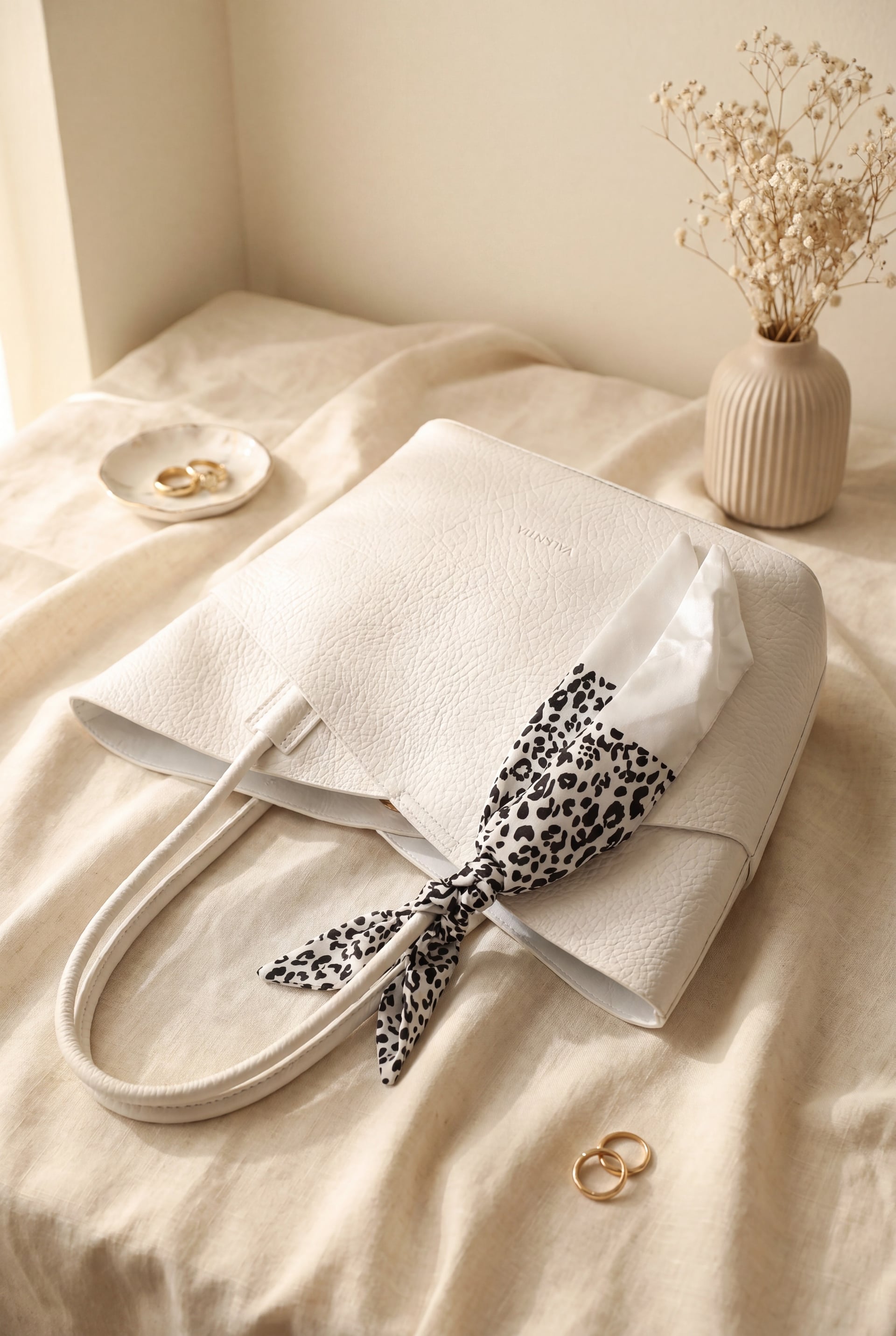 White Tote Bag with Scarf Detail and Adjustable Strap - Podyumplus - by Peralane