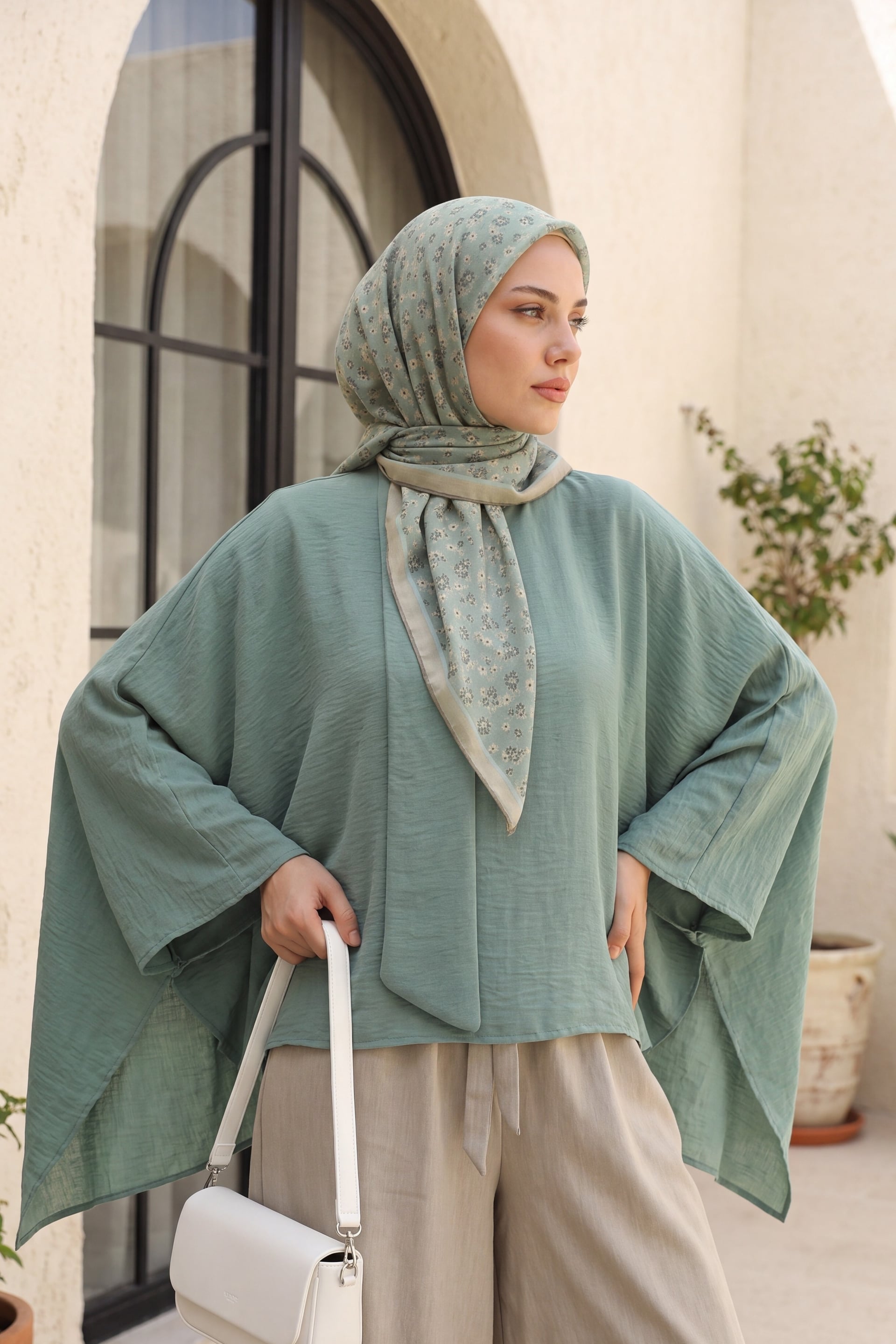 Long Back Tie Waist Poliviscose Tunic - Mint - Podyumplus - by Peralane - photo 3