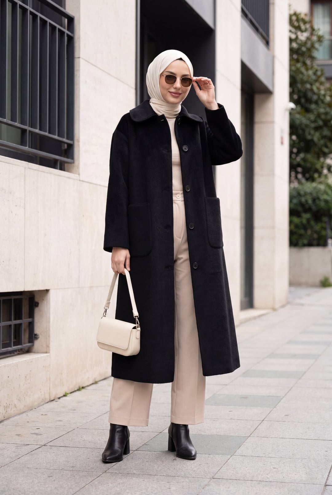 Long Black Button-Front Coat with Pockets - Podyumplus - by Peralane