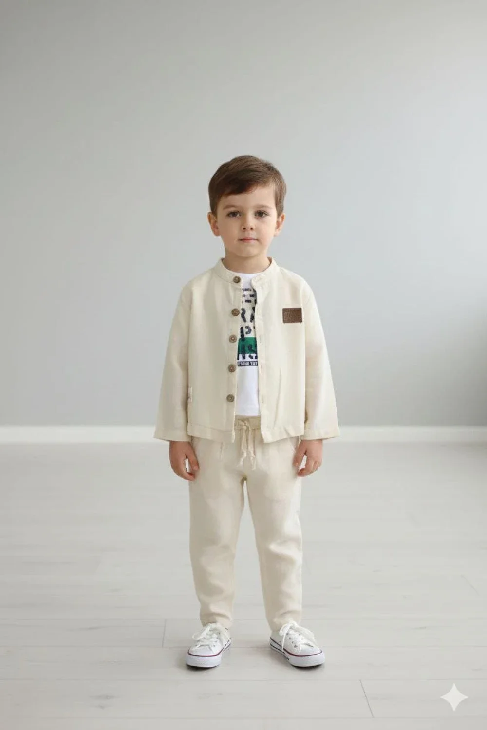 Boys 2-Piece Linen Blend Suit Set - Ecru - Terry - by Peralane