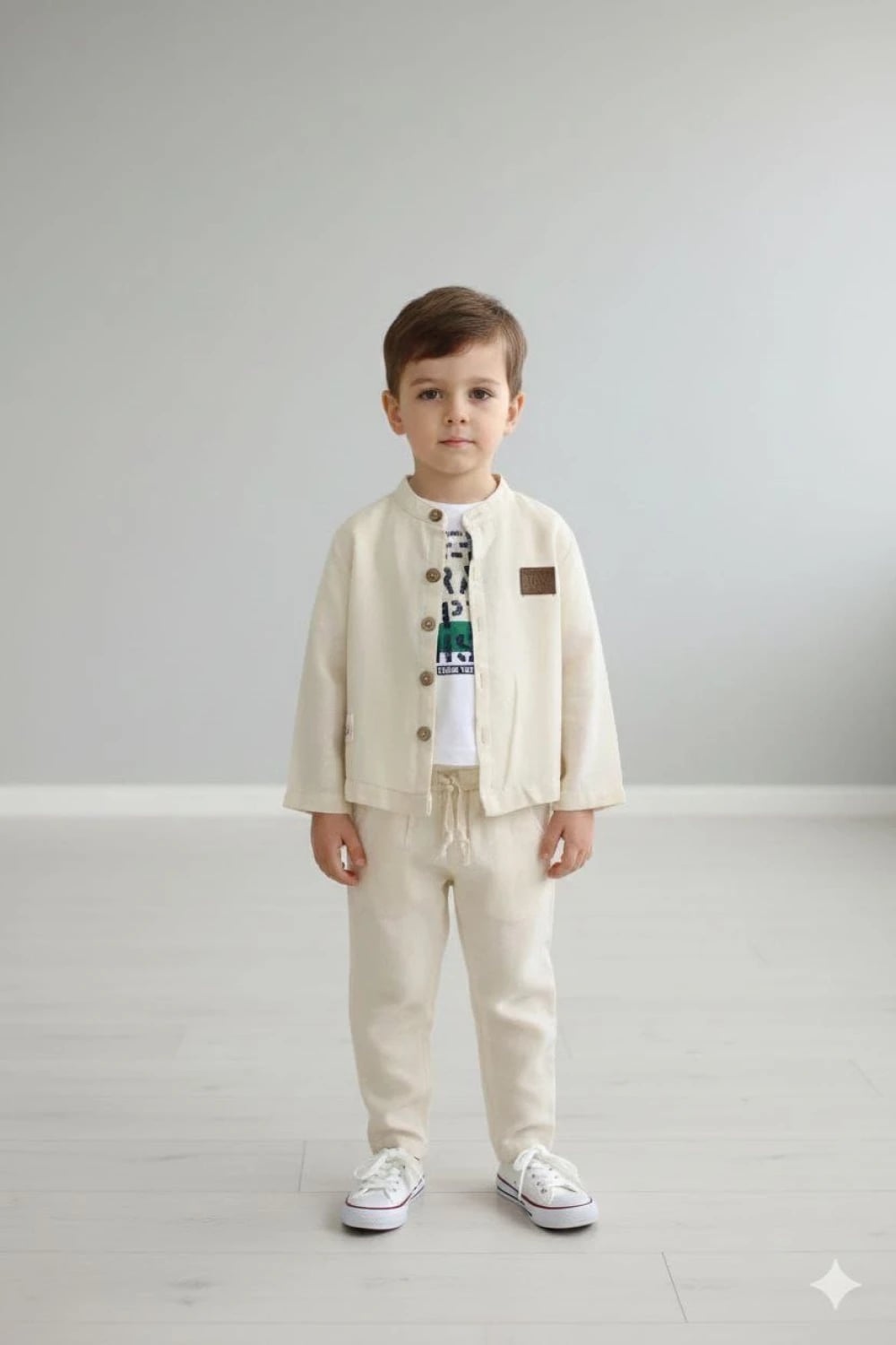 Boys 2-Piece Linen Blend Suit Set - Ecru - Terry - by Peralane