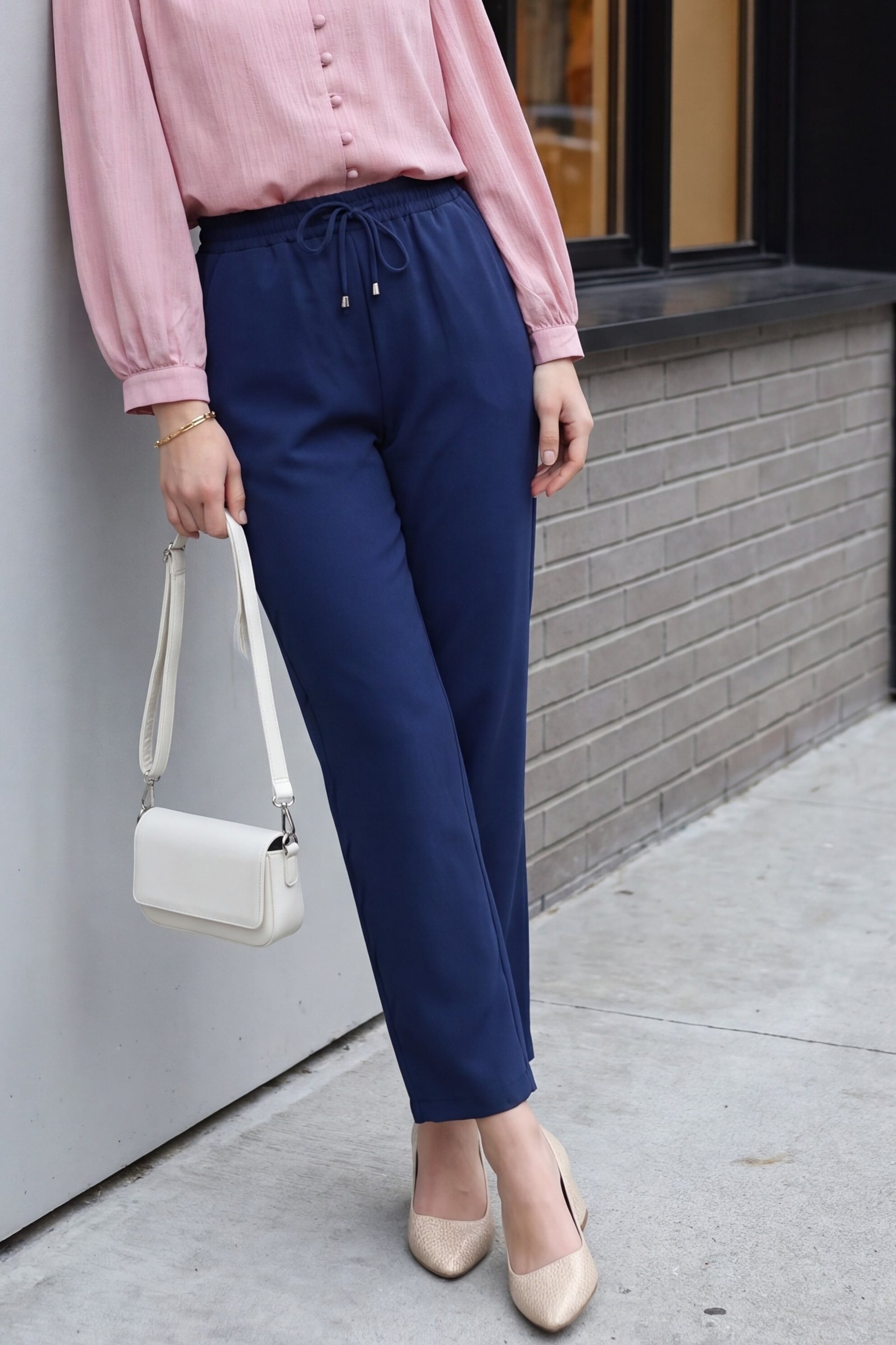 Drawstring Straight Leg Trousers - Petrol - Podyumplus - by Peralane
