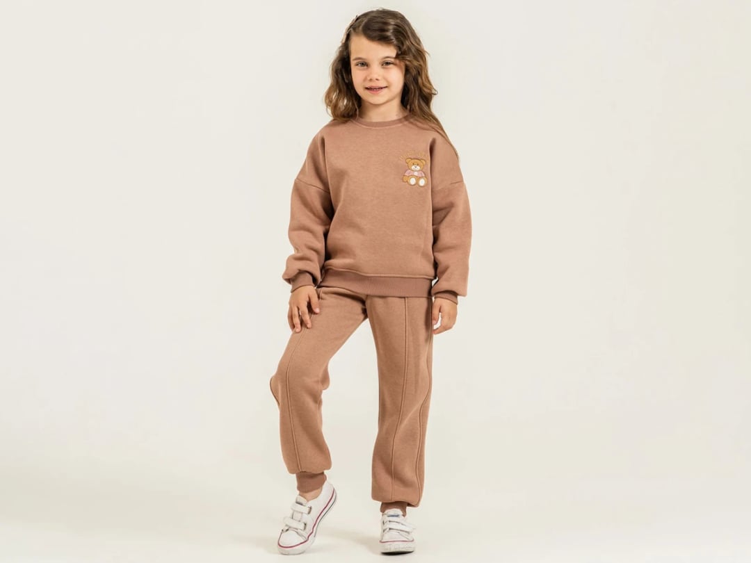 Teddy Bear Embroidered 3-Thread Brushed Girls' Set - Pampal Kids - by Peralane