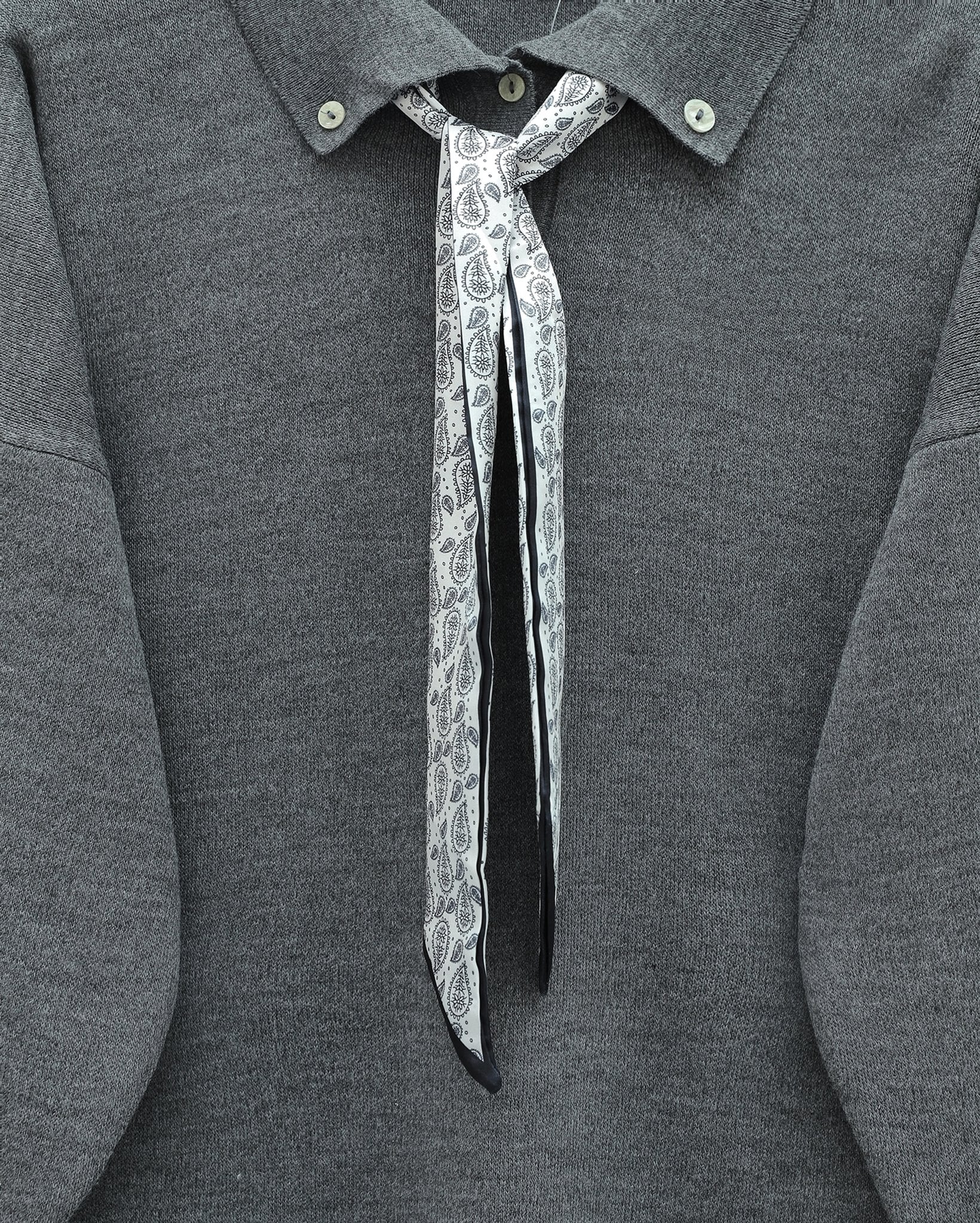 Polo Collar Scarf Detail Slit Relaxed Knit Tunic - Smoke - Podyumplus - by Peralane - photo 5