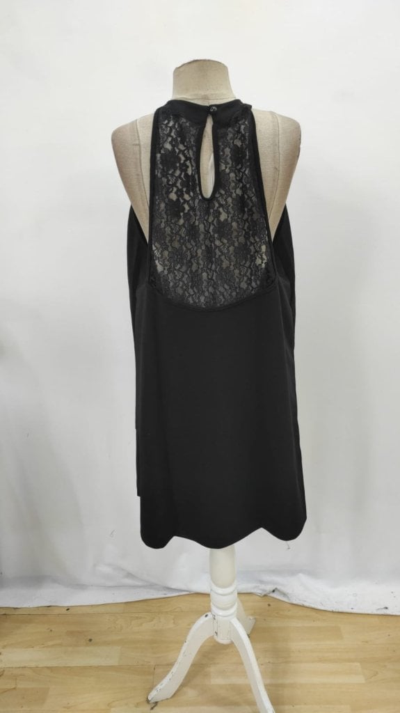 Women's Black Halter Neck Sleeveless Crepe Dress with Lace Back Detail - Janes - by Peralane - photo 5