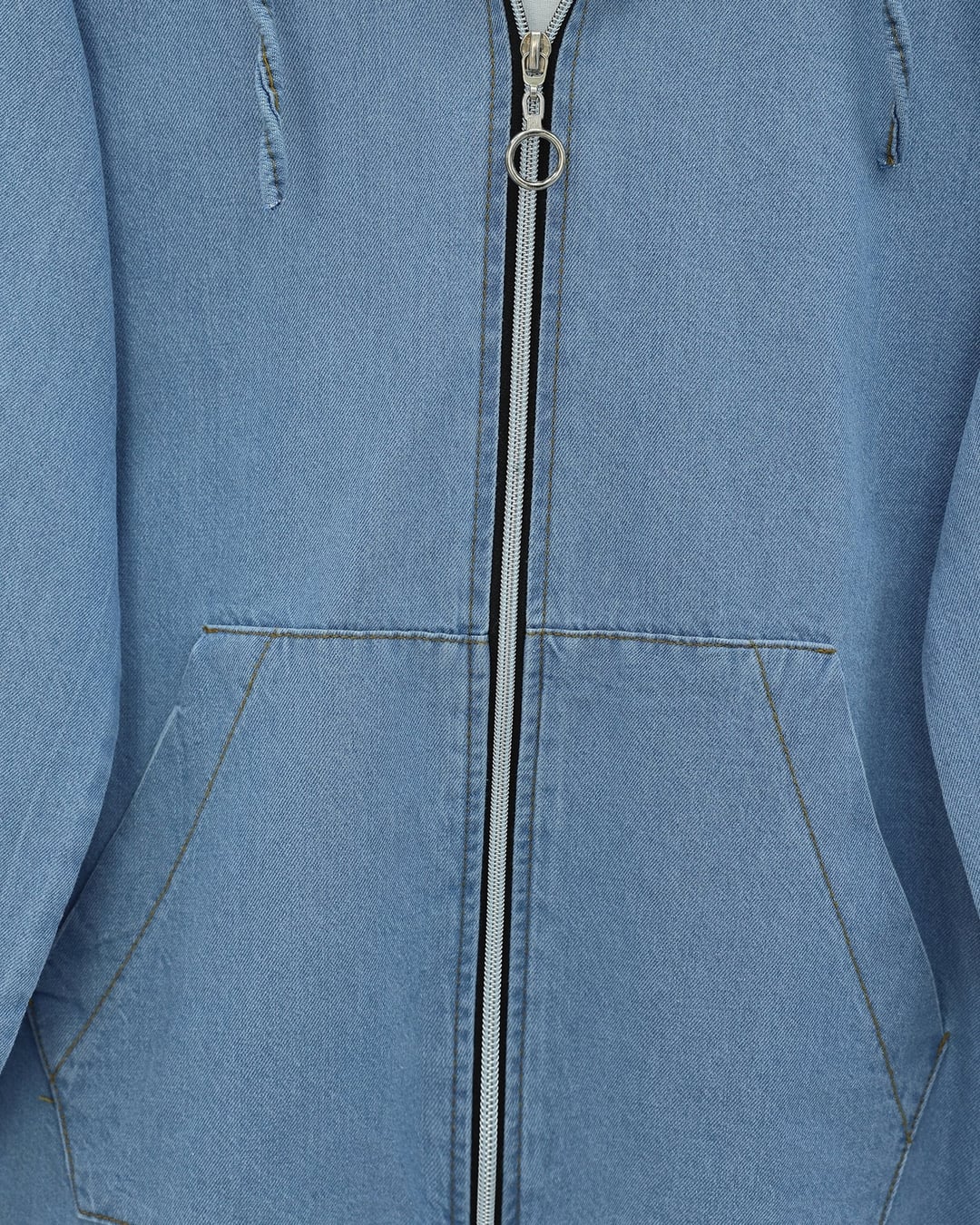 Hooded Zip-Front Denim-Look Tracksuit with Elasticated Cuffs and Pockets - Light Blue - Podyumplus - by Peralane - photo 8