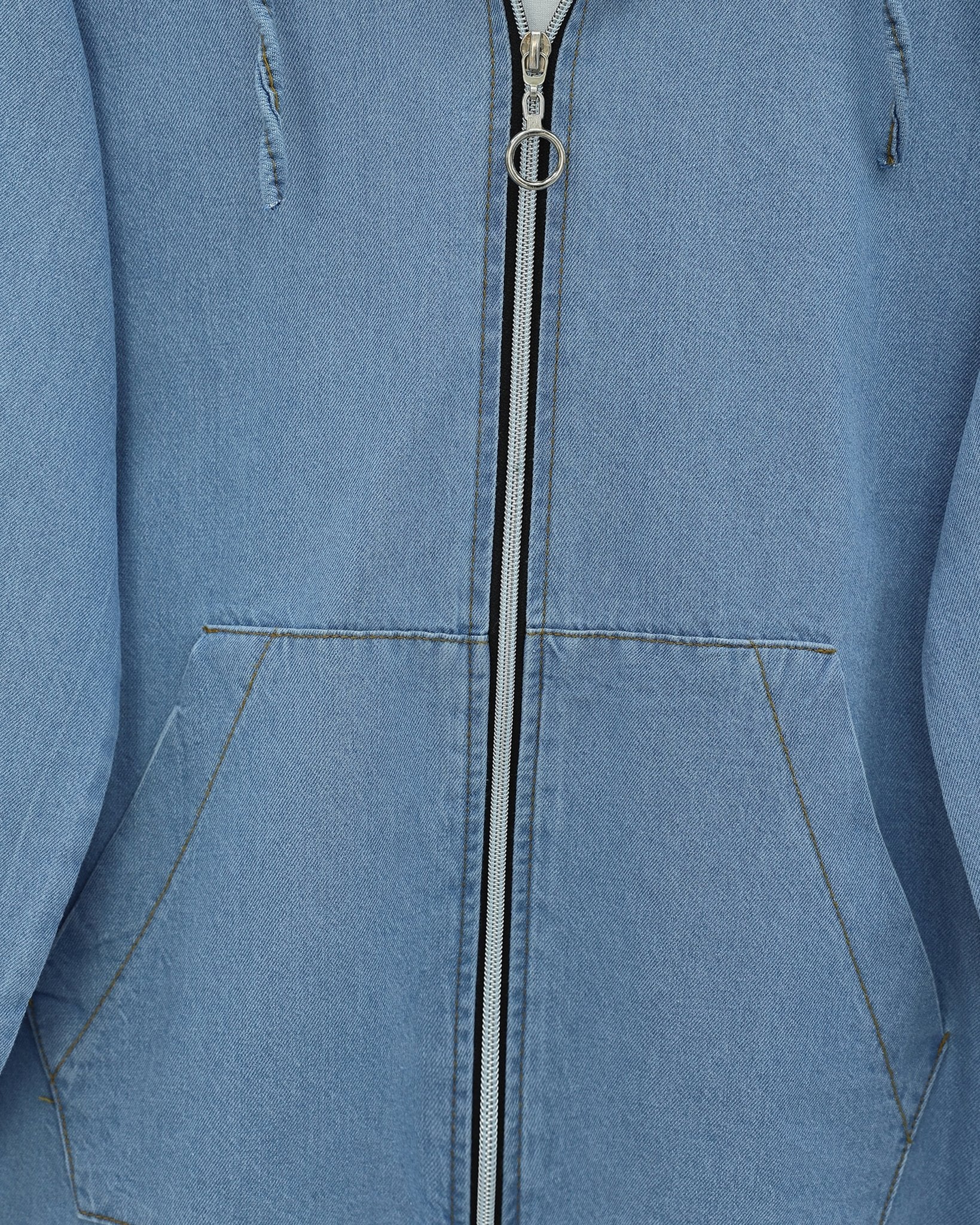 Hooded Zip-Front Denim-Look Tracksuit with Elasticated Cuffs and Pockets - Light Blue - Podyumplus - by Peralane - photo 8