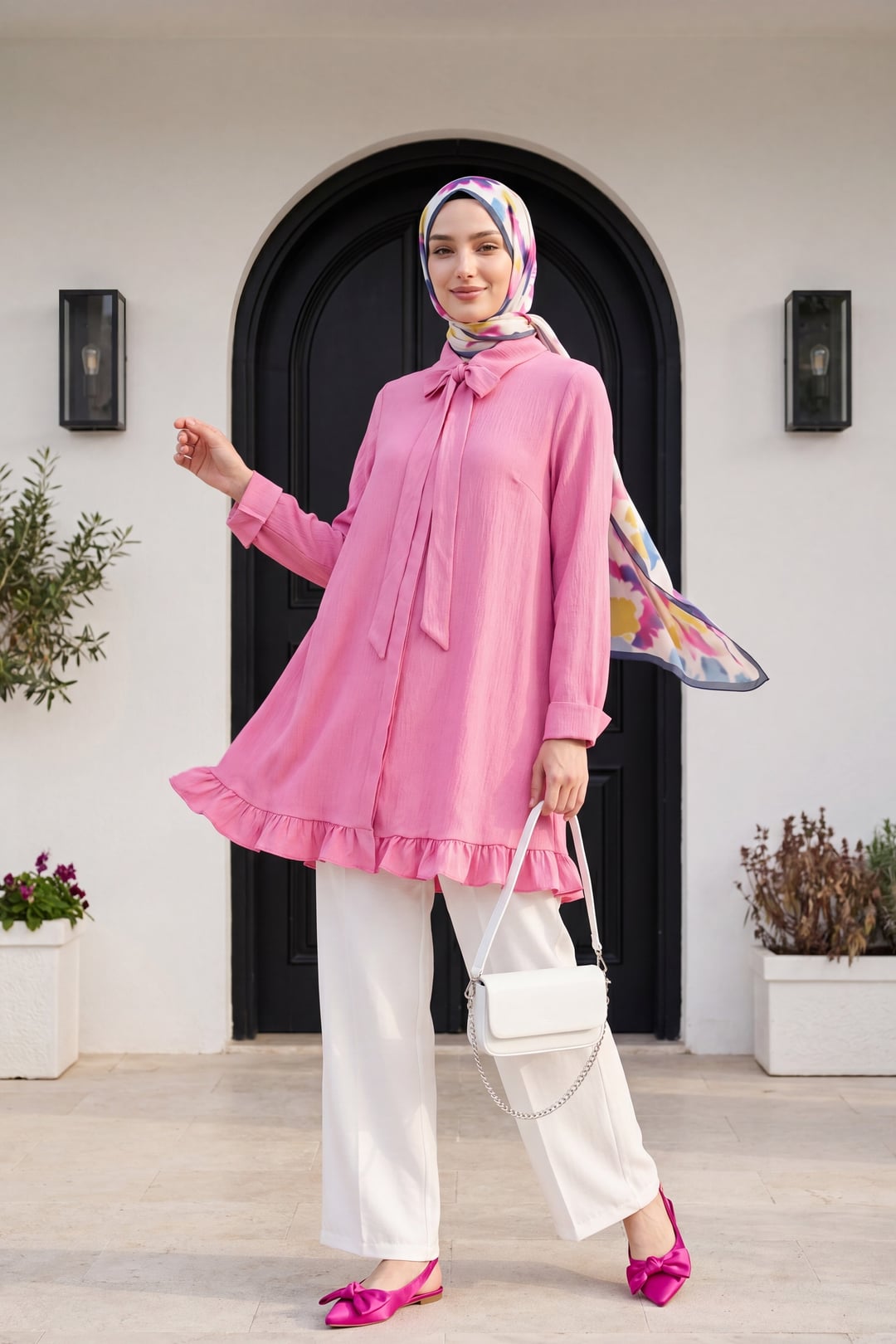 Drawstring Wide-Leg Modal Trousers - Ecru - Podyumplus - by Peralane - photo 2