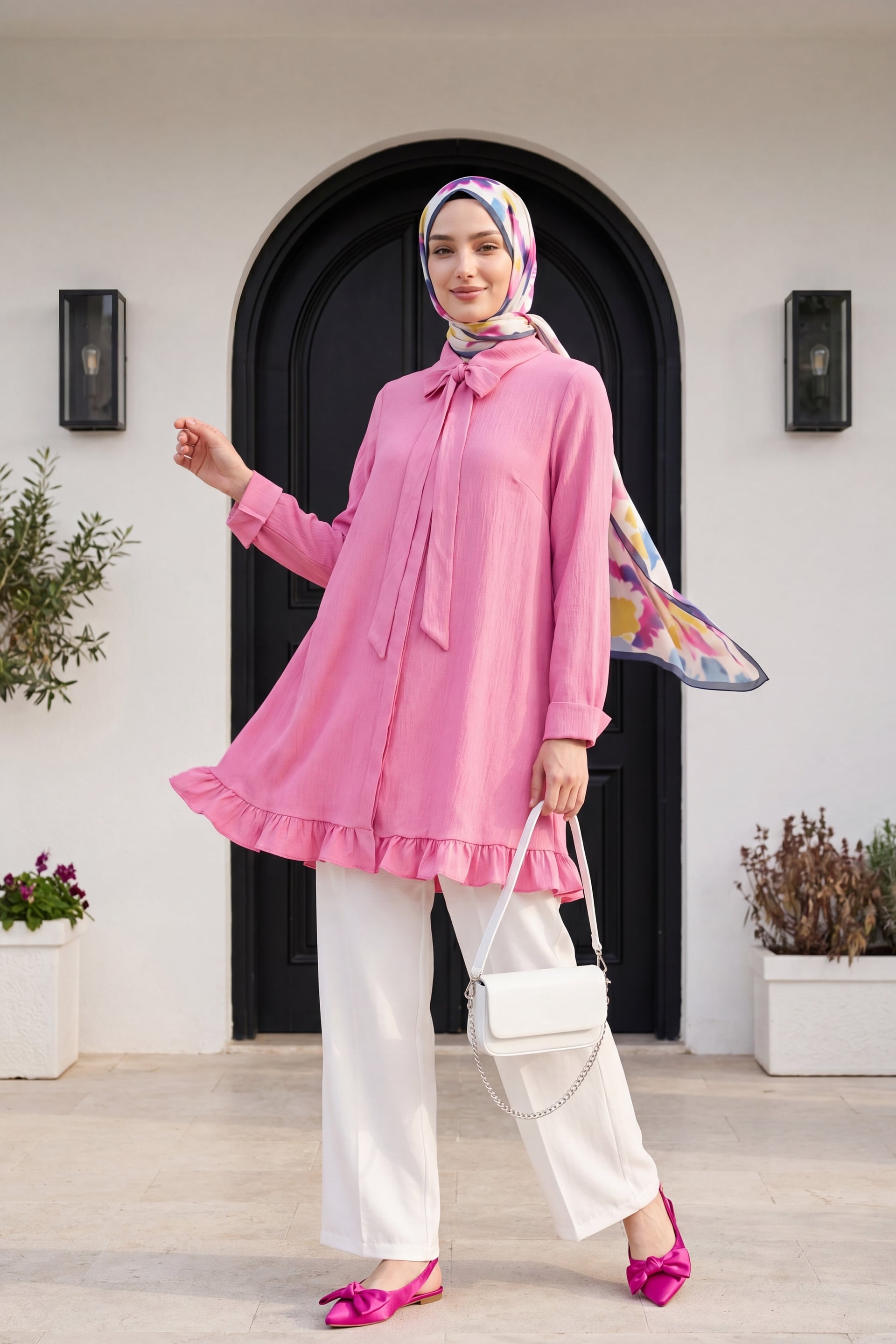Drawstring Wide-Leg Modal Trousers - Ecru - Podyumplus - by Peralane - photo 2