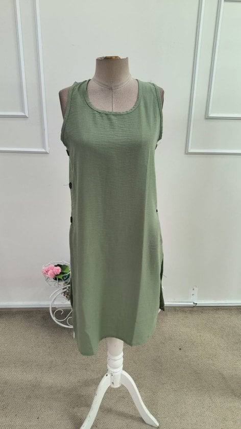 Women's Sleeveless Round Neck Side Button Short Tunic Dress - Janes - by Peralane - photo 4
