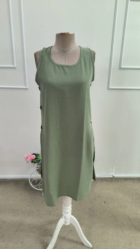Women's Sleeveless Round Neck Side Button Short Tunic Dress - Janes - by Peralane - photo 4