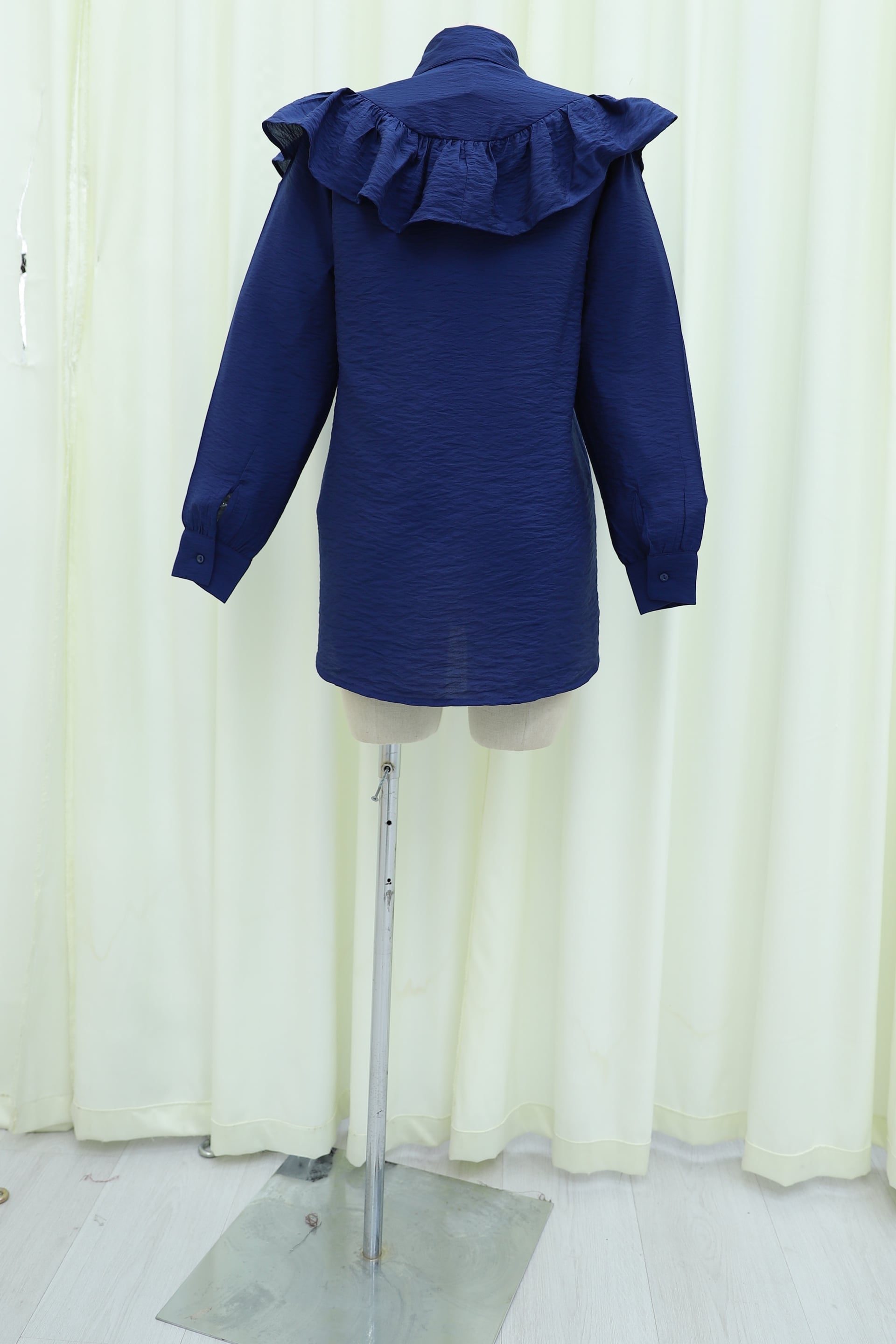 Navy Blue Rayon Tunic with Ruffled Yoke and Button Front - Podyumplus - by Peralane - photo 10