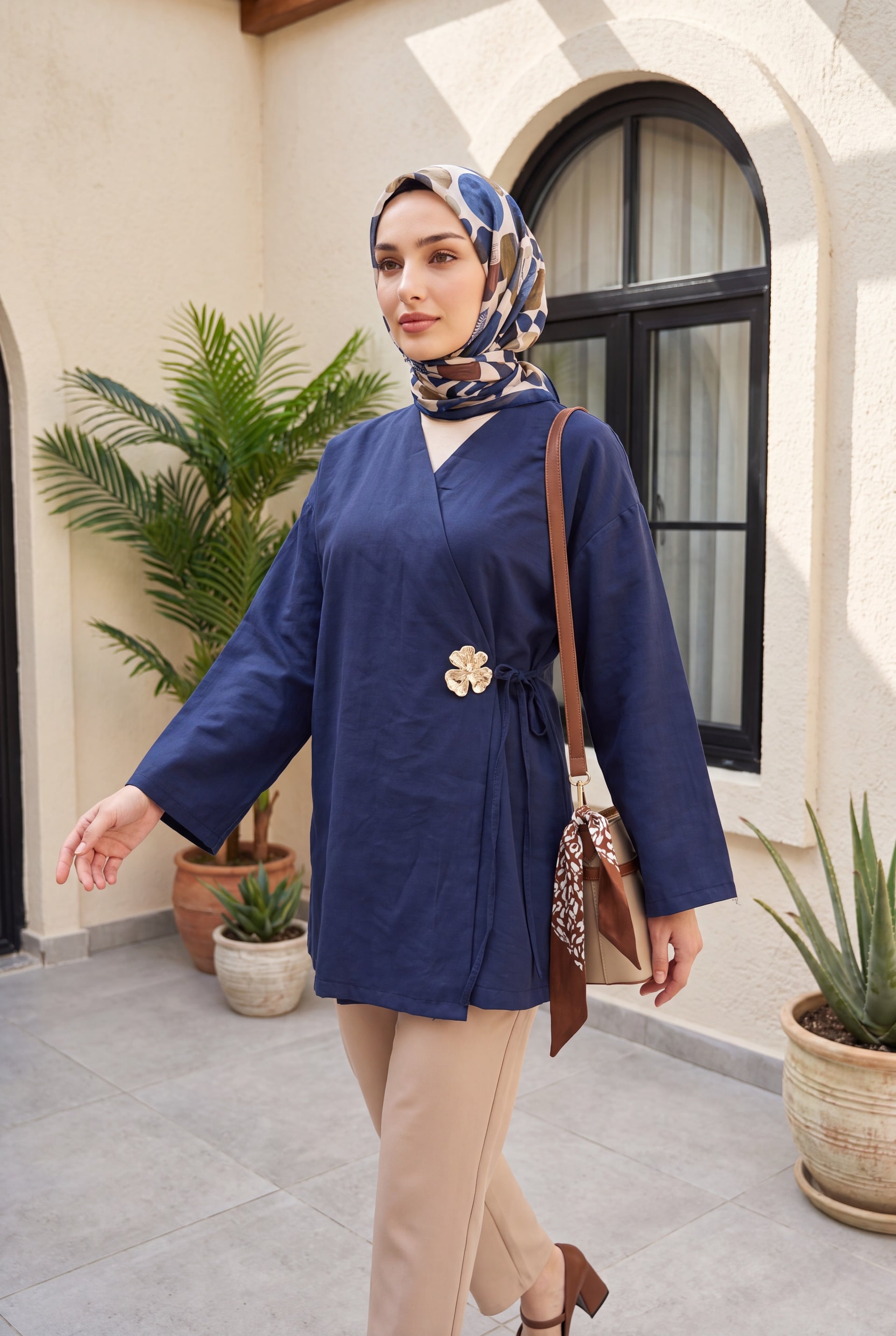 Side Wrap Modal Tunic with Buckle Detail - Navy - Podyumplus - by Peralane - photo 3