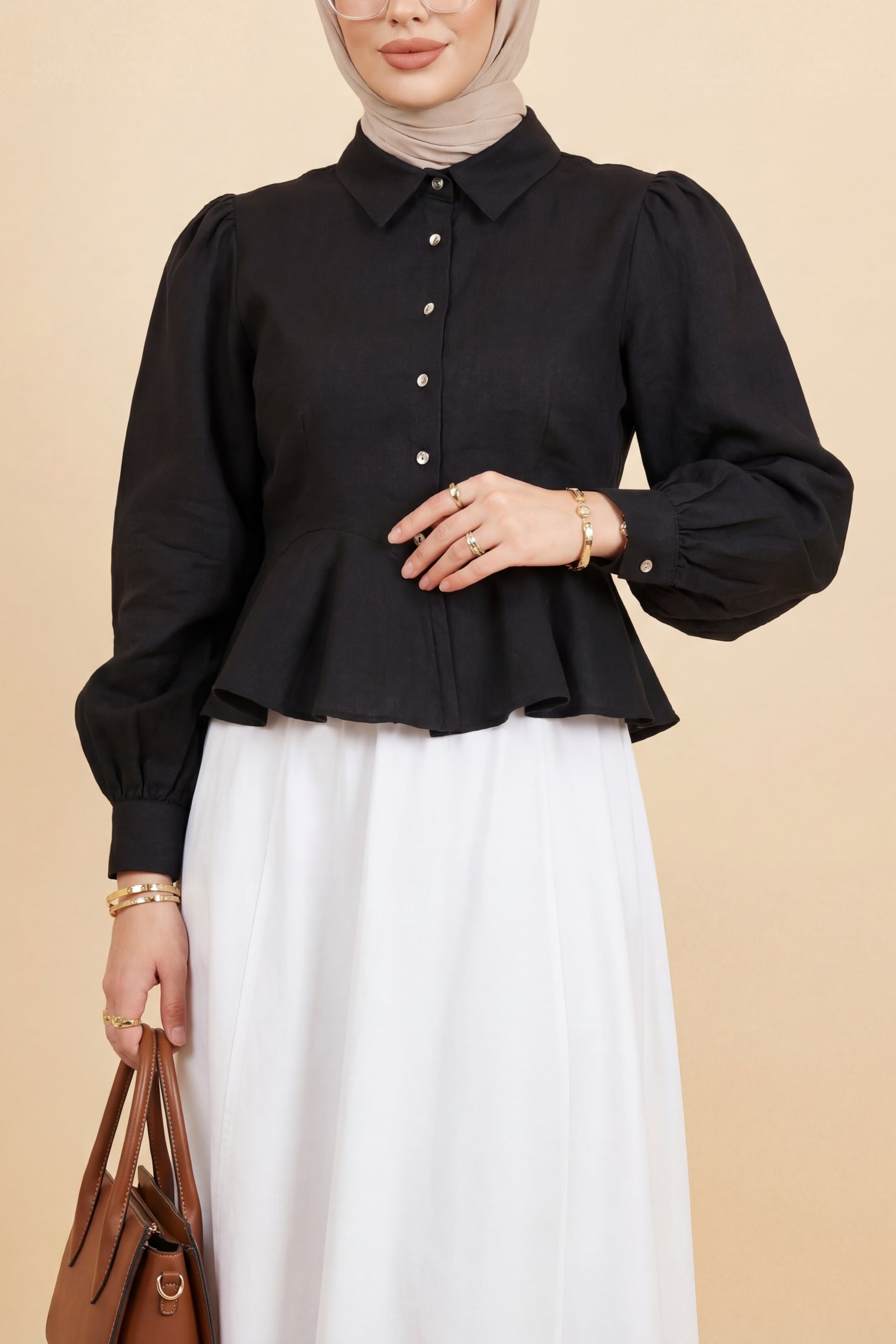 Stone Buttoned Flounce Detail Modal Shirt Blouse - Dark Brown - Podyumplus - by Peralane - photo 2