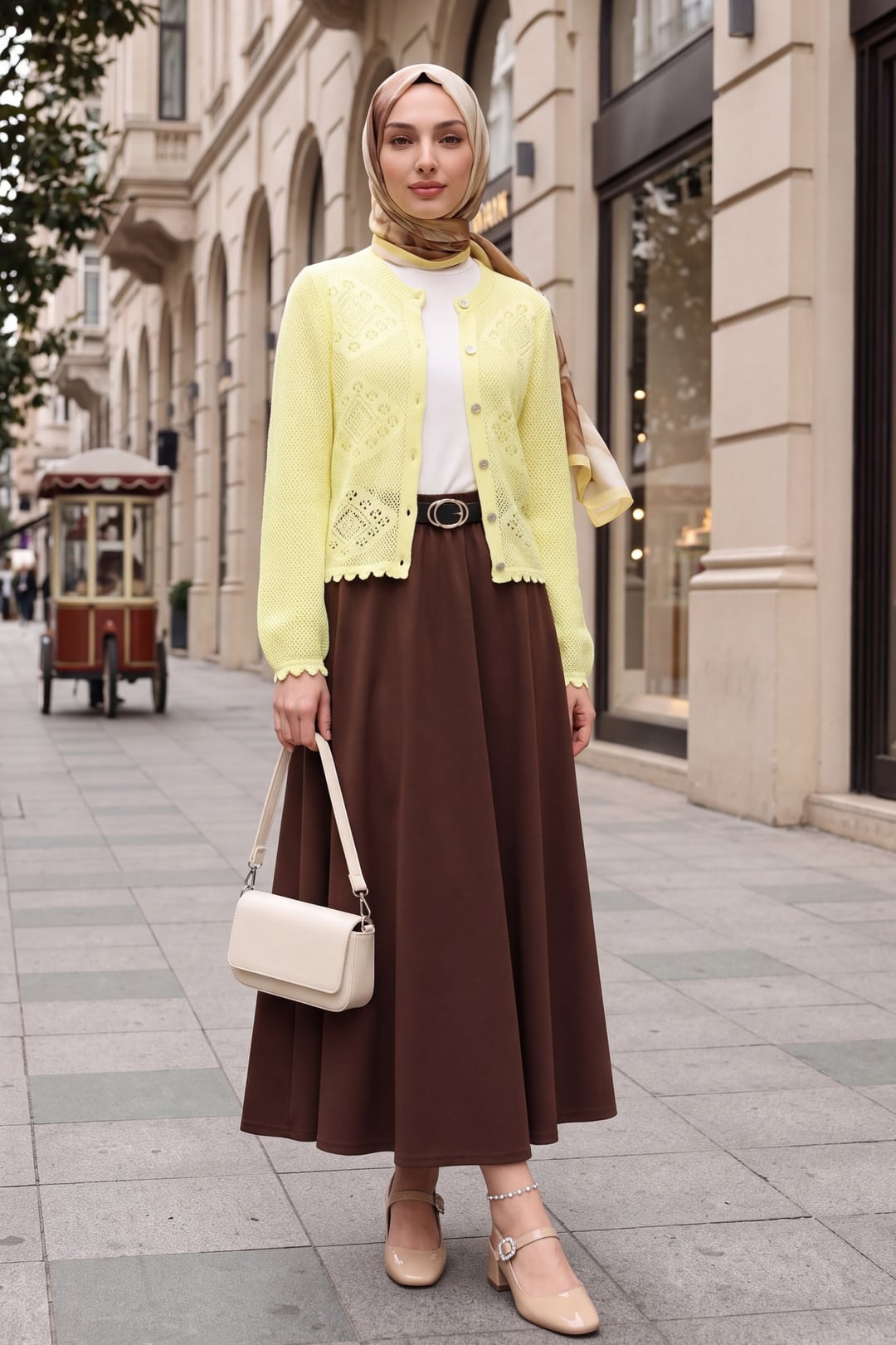 Geometric Patterned Open-Knit Button Cardigan - Yellow - Podyumplus - by Peralane - photo 4