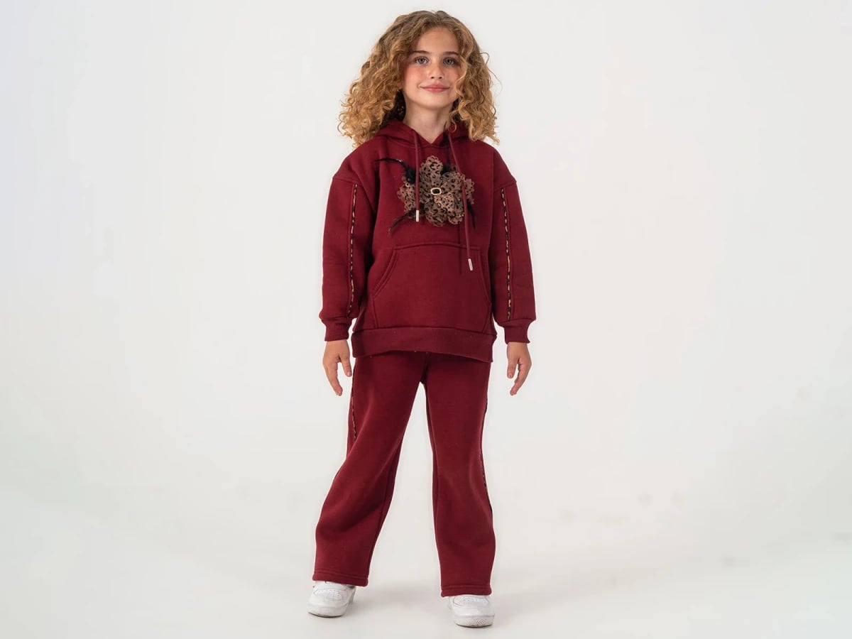 Girls' Hooded Tracksuit Set with Leopard Print and Stone Detail - Lumii - by Peralane