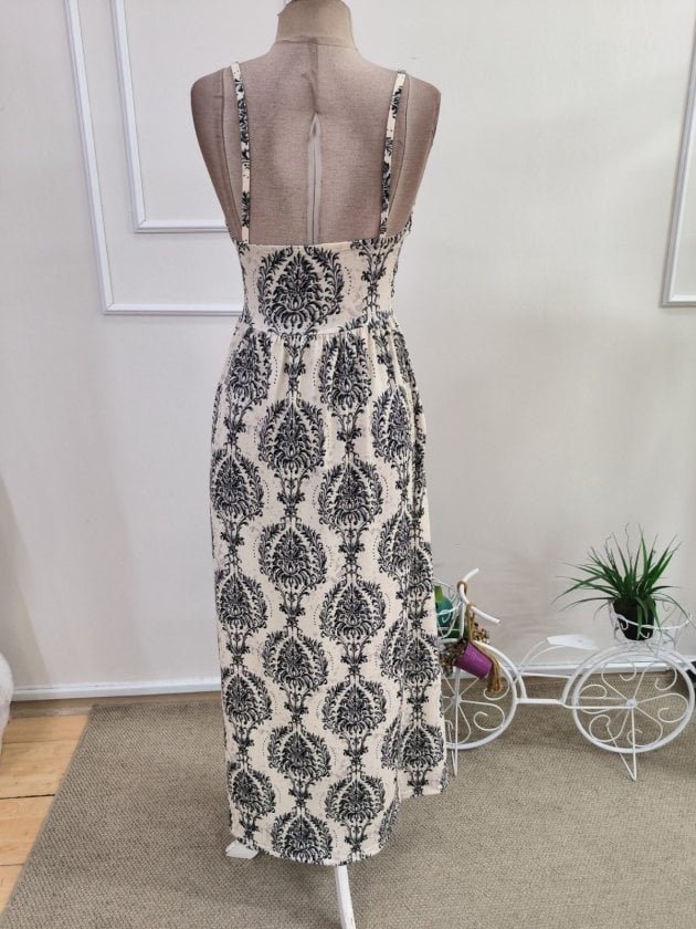 Women's Spaghetti Strap V-Neck Button Front Printed Long Suprem Dress - Janes - by Peralane - photo 6
