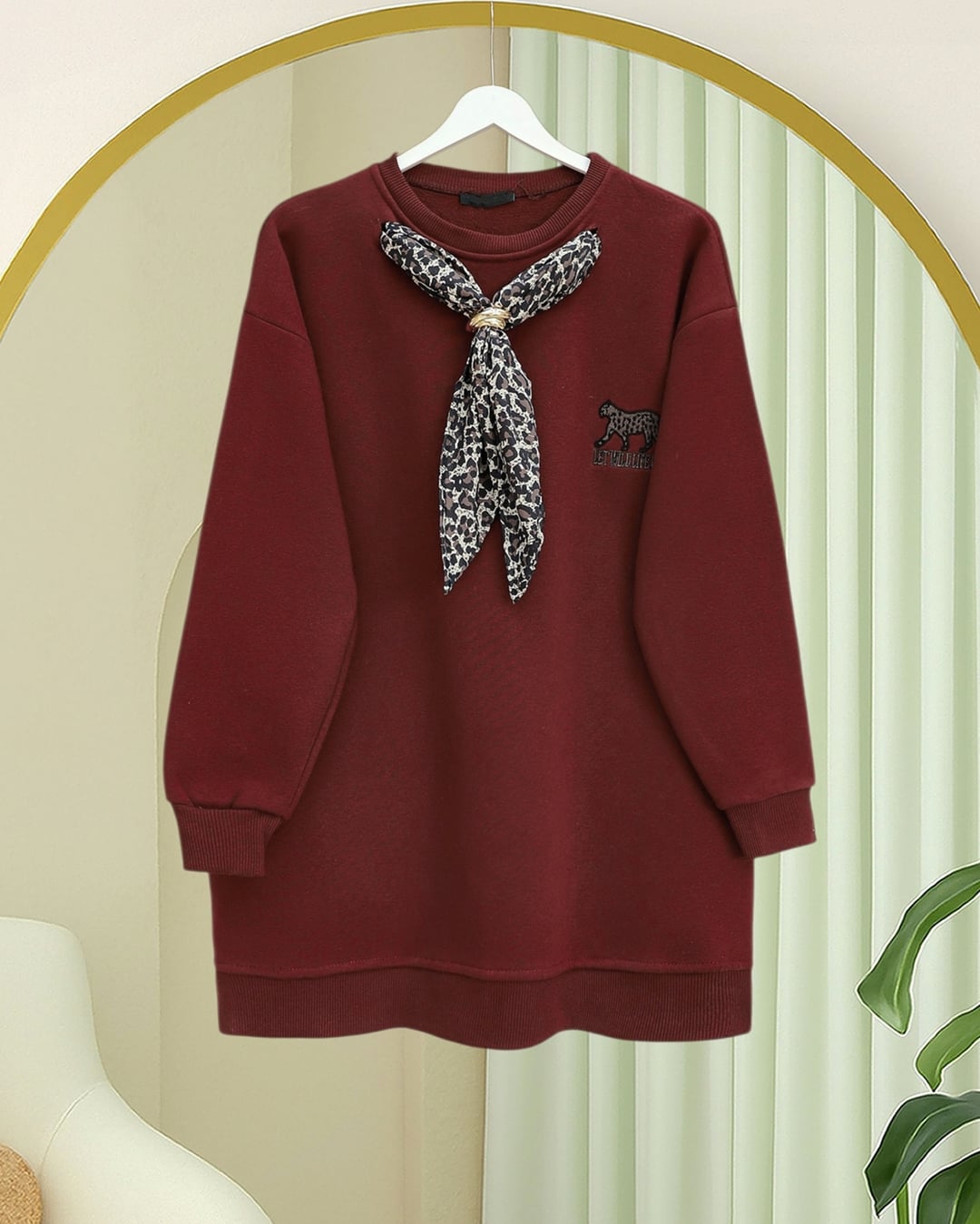 Leopard Emblem 3-Thread Sweatshirt with Scarf - Bordeaux - Podyumplus - by Peralane - photo 4