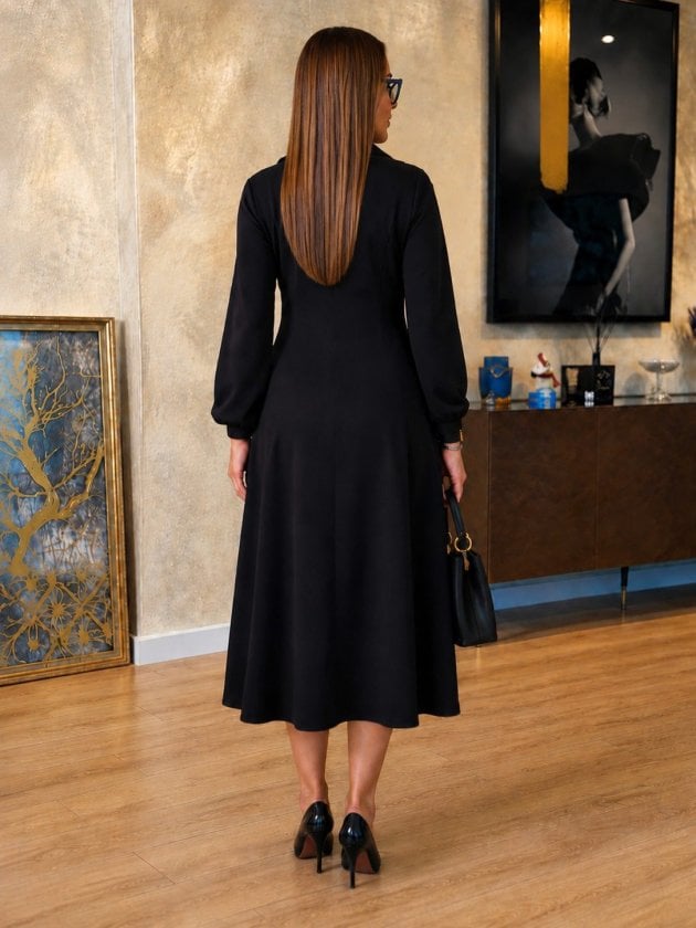 Women's Long-Sleeved Zip Midi Viscose Two-Thread Dress - Janes - by Peralane - photo 3