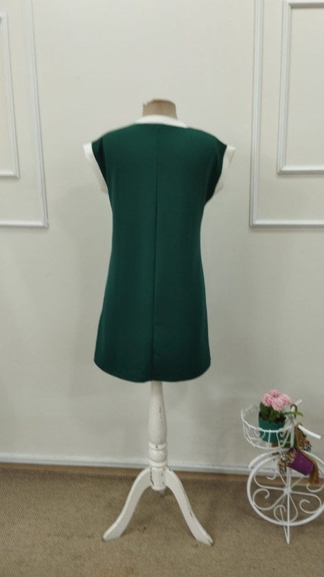 Women's Short Sleeve Round Neck Contrast Cuff Crepe Dress - Janes - by Peralane - photo 6