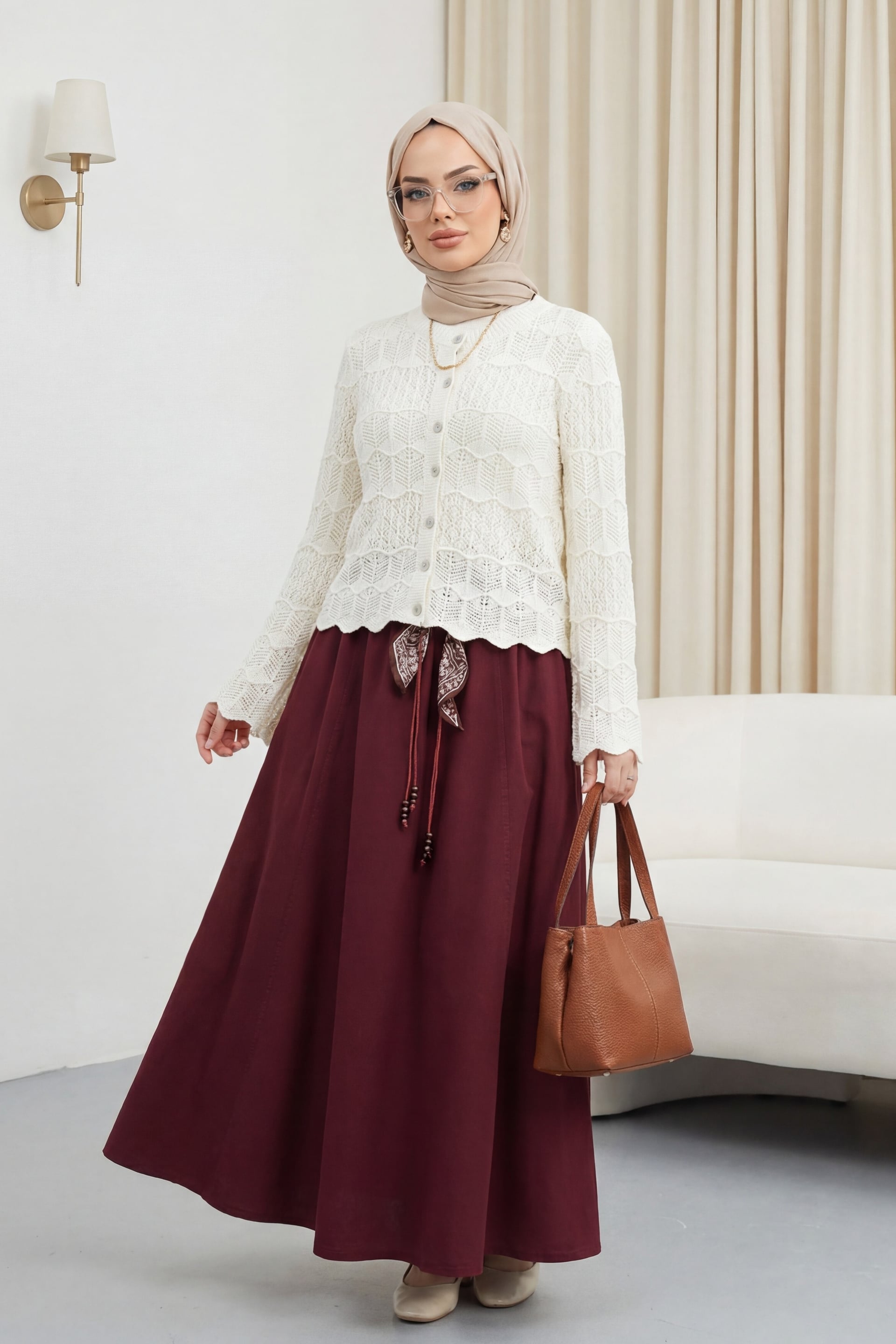 Buttoned Open-Knit Cotton Cardigan - Ecru - Podyumplus - by Peralane - photo 4