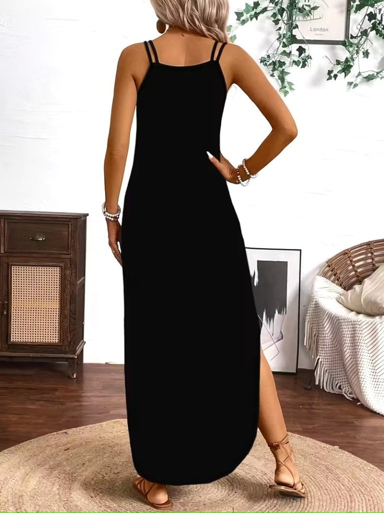 Women's Sleeveless V-Neck Side Slit Maxi Viscose Dress - Janes - by Peralane - photo 3