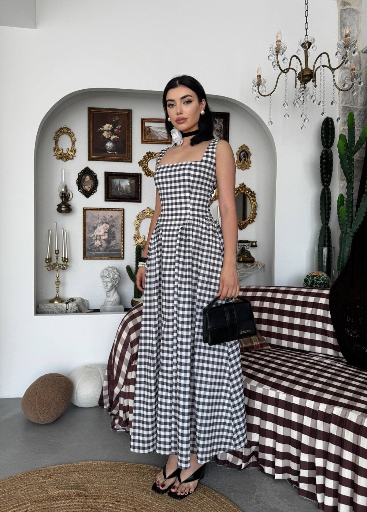Zune Midi Dress in Black and White Gingham Print - Etika - by Peralane - photo 6
