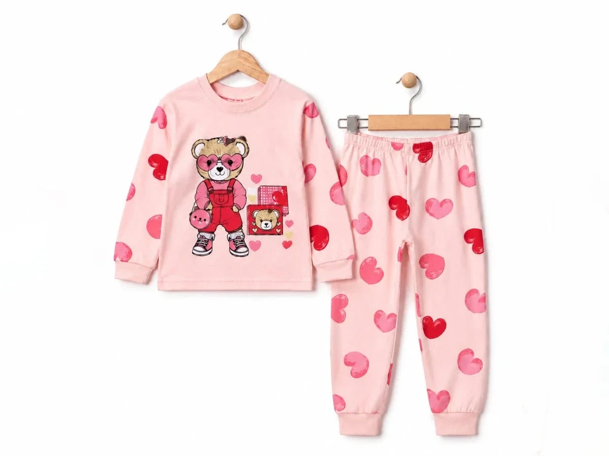 Girls' Heart Print Pyjama Set - Powder Pink - Supermini - by Peralane
