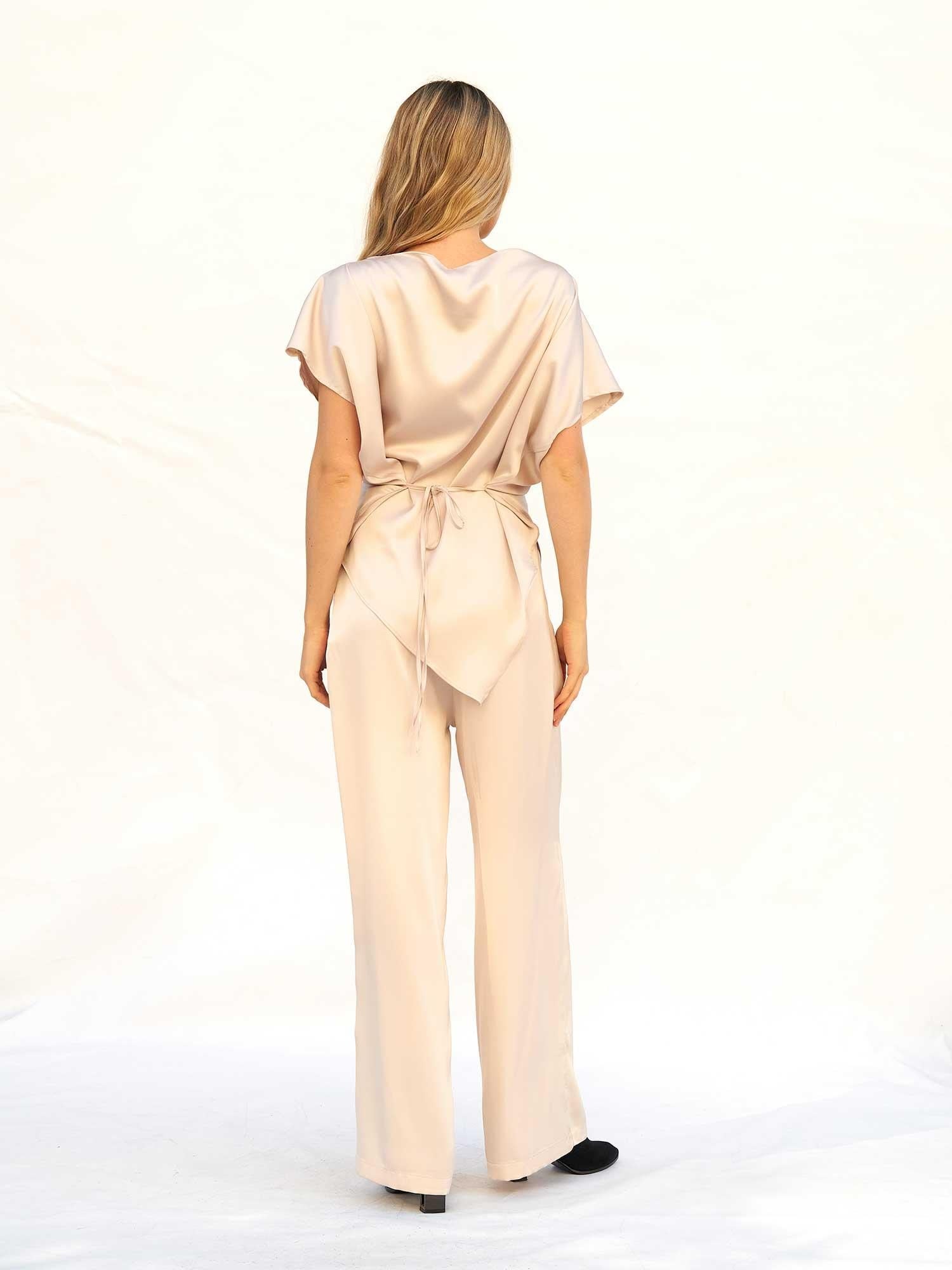 Lace Trim Satin Blouse and Wide Leg Trousers Set - Lefon - by Peralane - photo 3