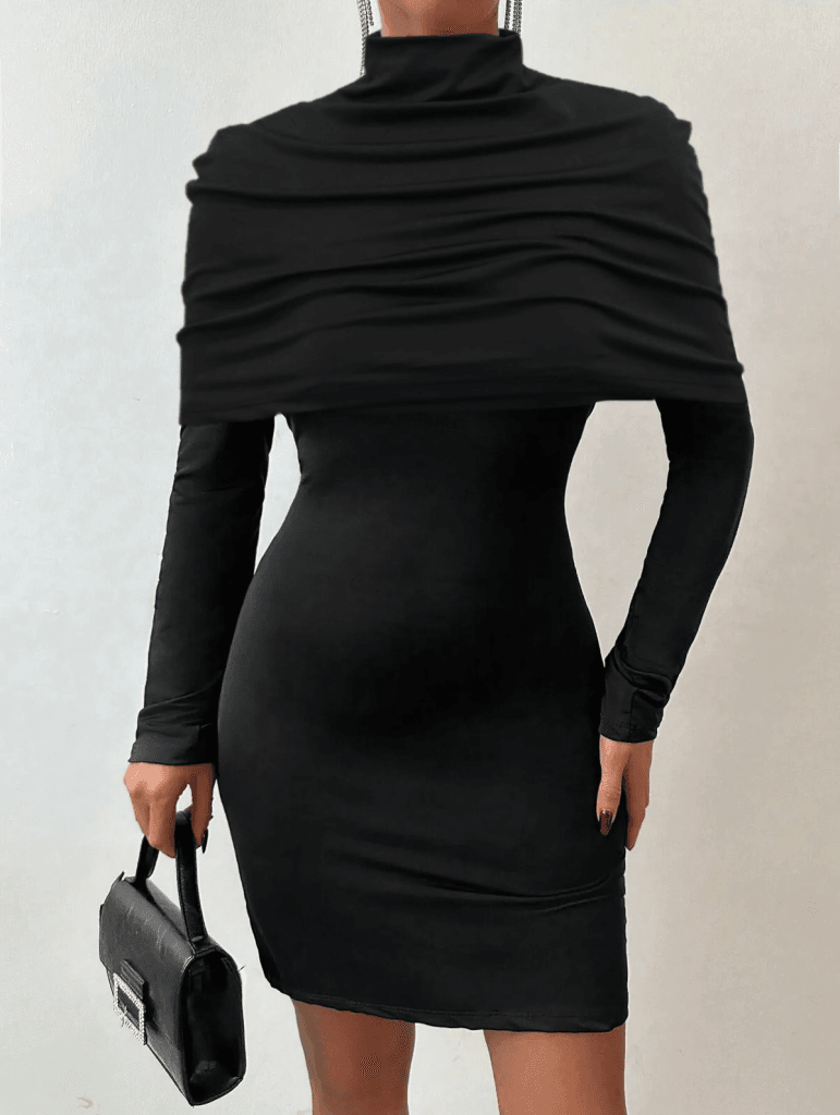 Women's Long-Sleeve Black Knit Cowl Neck Dress - Janes - by Peralane - photo 4
