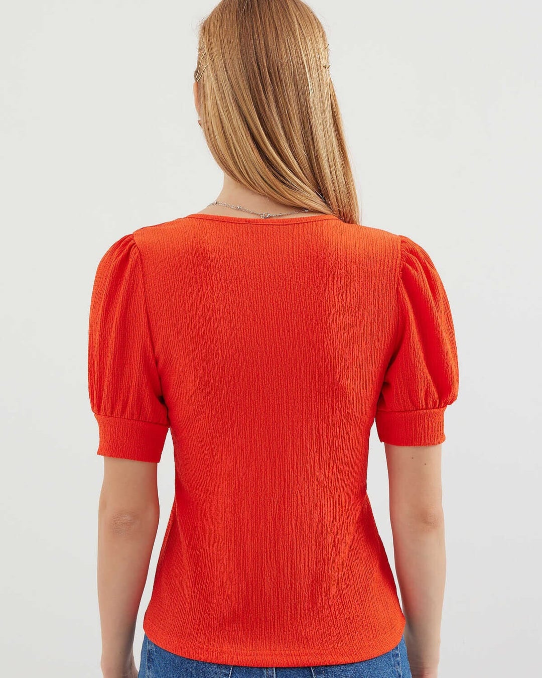 Square Neck Ribbed Knit Blouse - Orange - Bigdart - by Peralane - photo 5