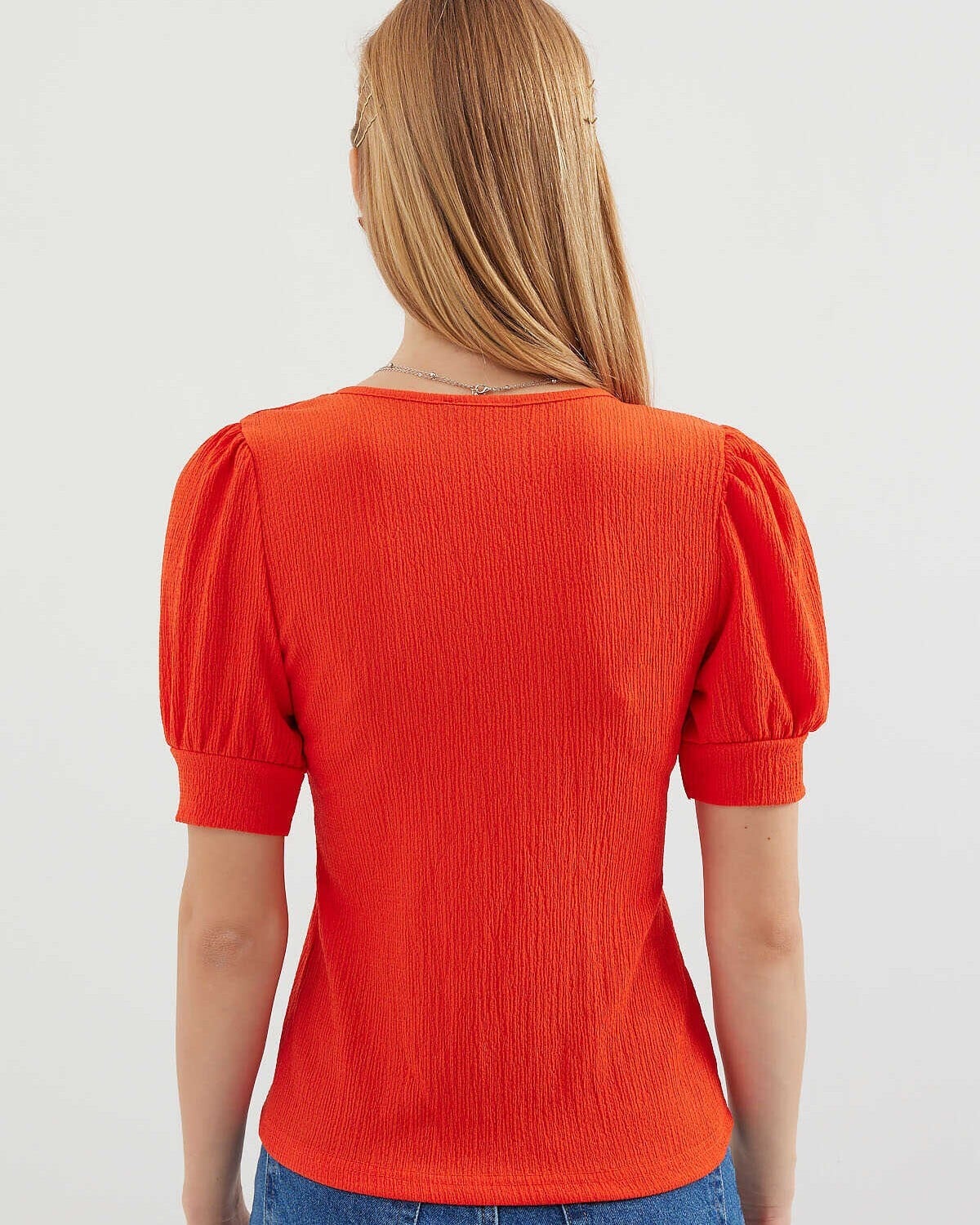 Square Neck Ribbed Knit Blouse - Orange - Wholeskop - by Peralane - photo 5