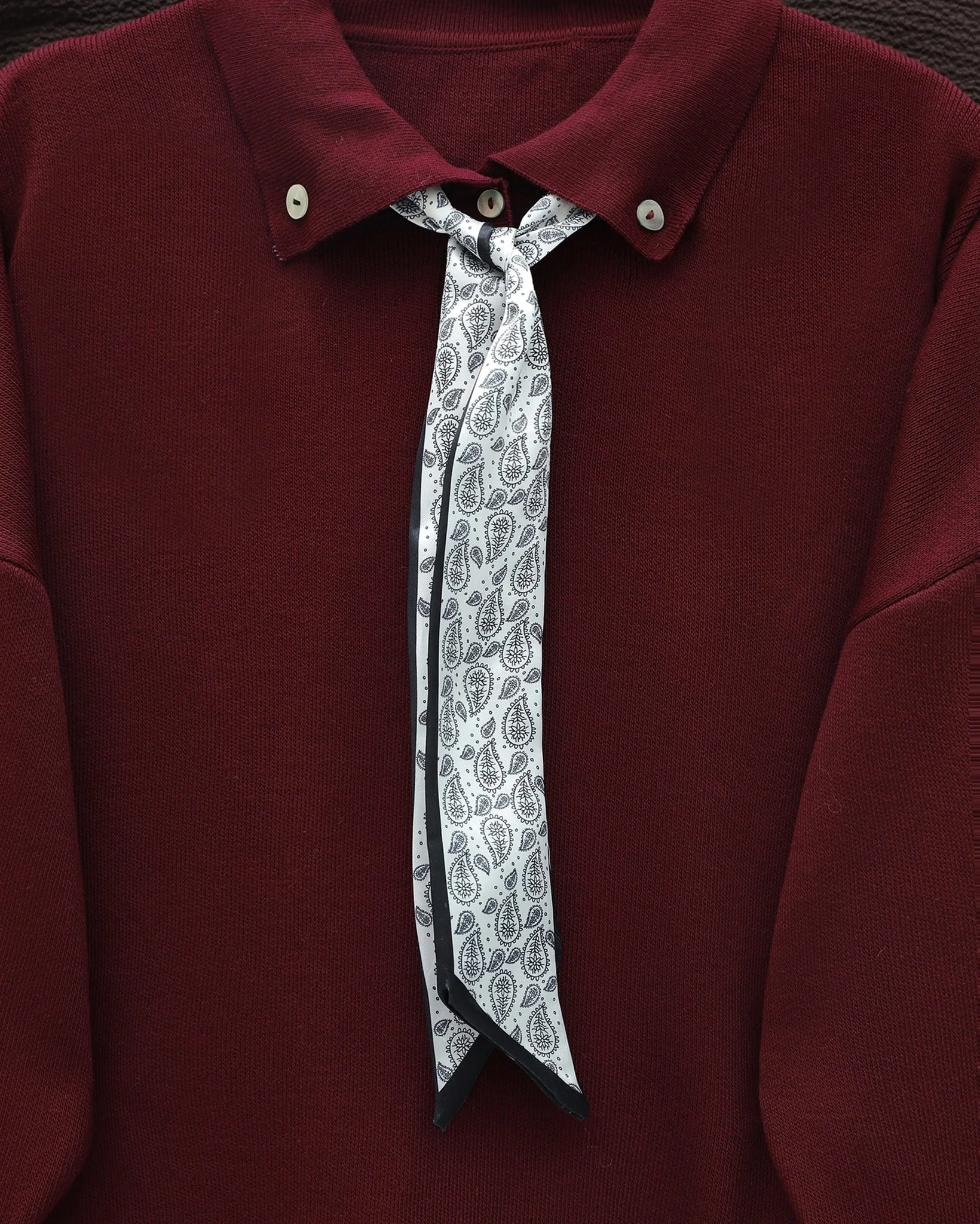 Polo Collar Tunik with Scarf and Slits - Bordeaux - Podyumplus - by Peralane - photo 3