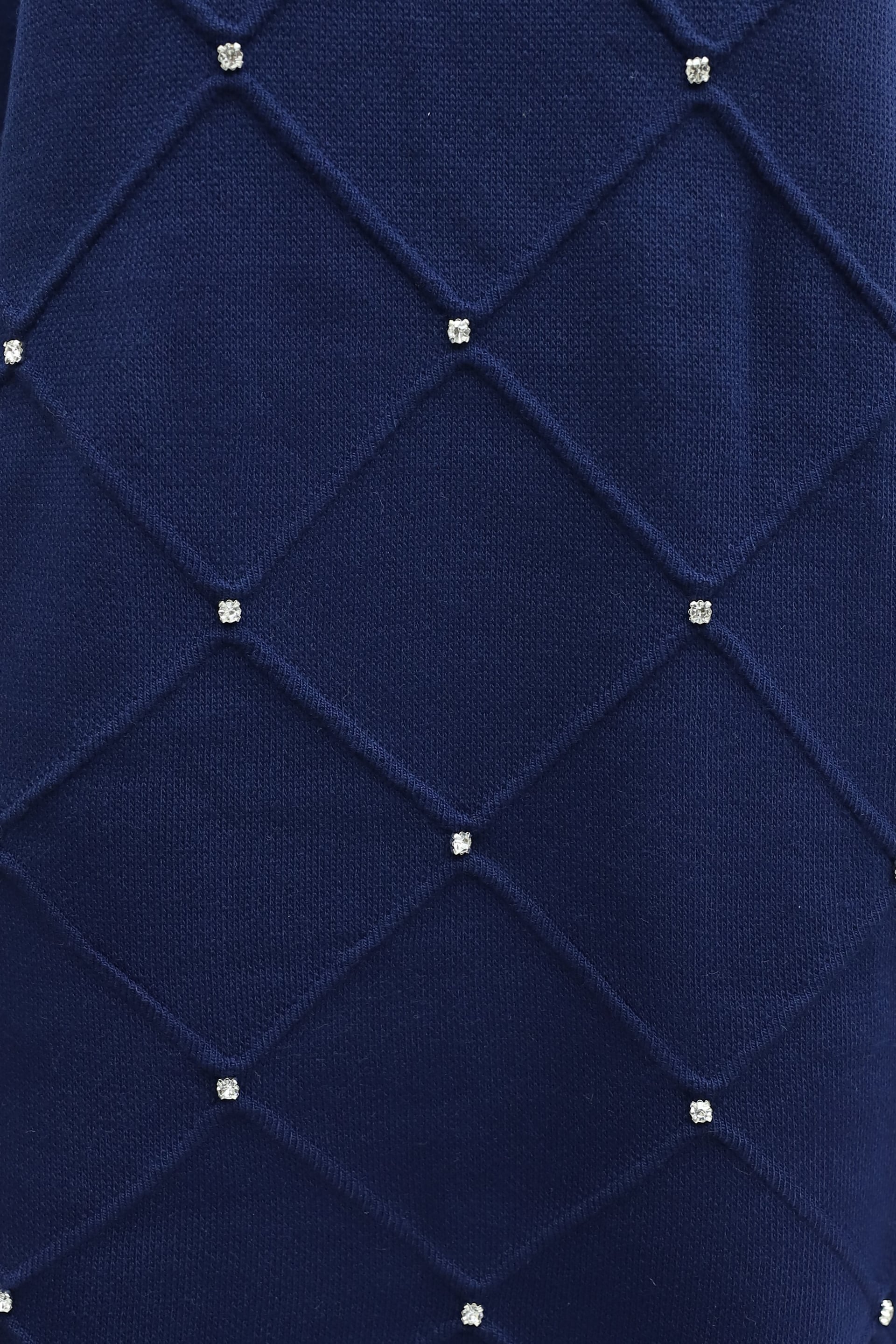 Stone Detail Check Pattern Balloon Sleeve Knit Dress - Navy Blue - Podyumplus - by Peralane - photo 7