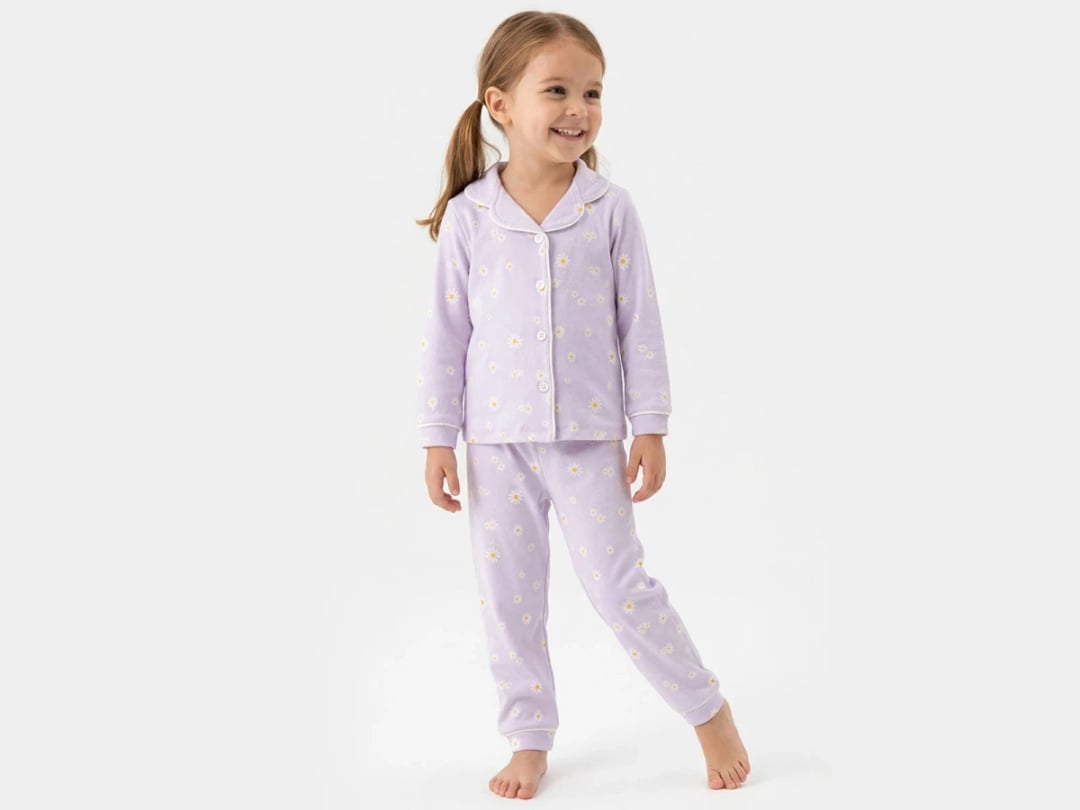 Girl's Daisy Print Buttoned Pyjama Set - Dolas - by Peralane