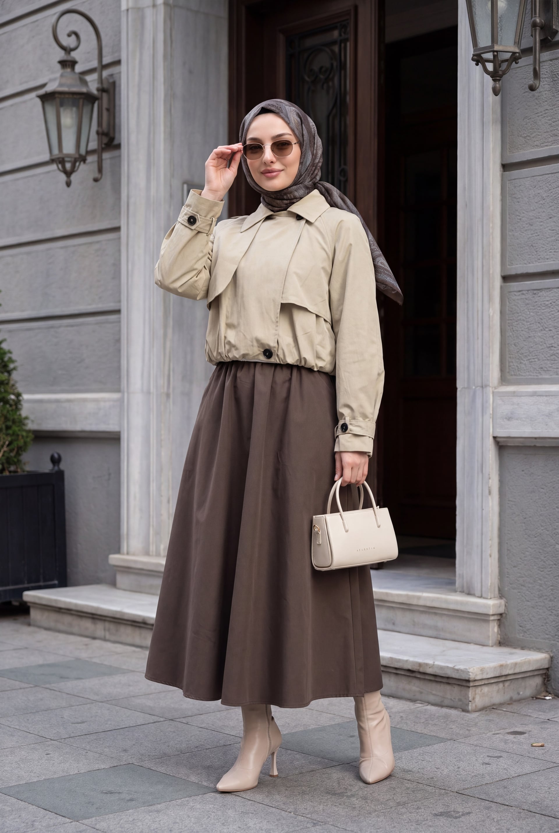 Beige Bolero Detail Elastic Waist Crop Jacket - Podyumplus - by Peralane - photo 3