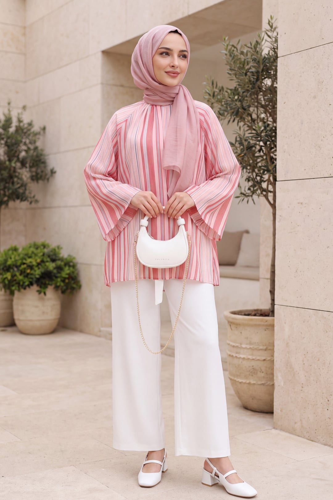 Striped Lined Oversize Voile Tunic - Dusty Rose - Podyumplus - by Peralane - photo 5