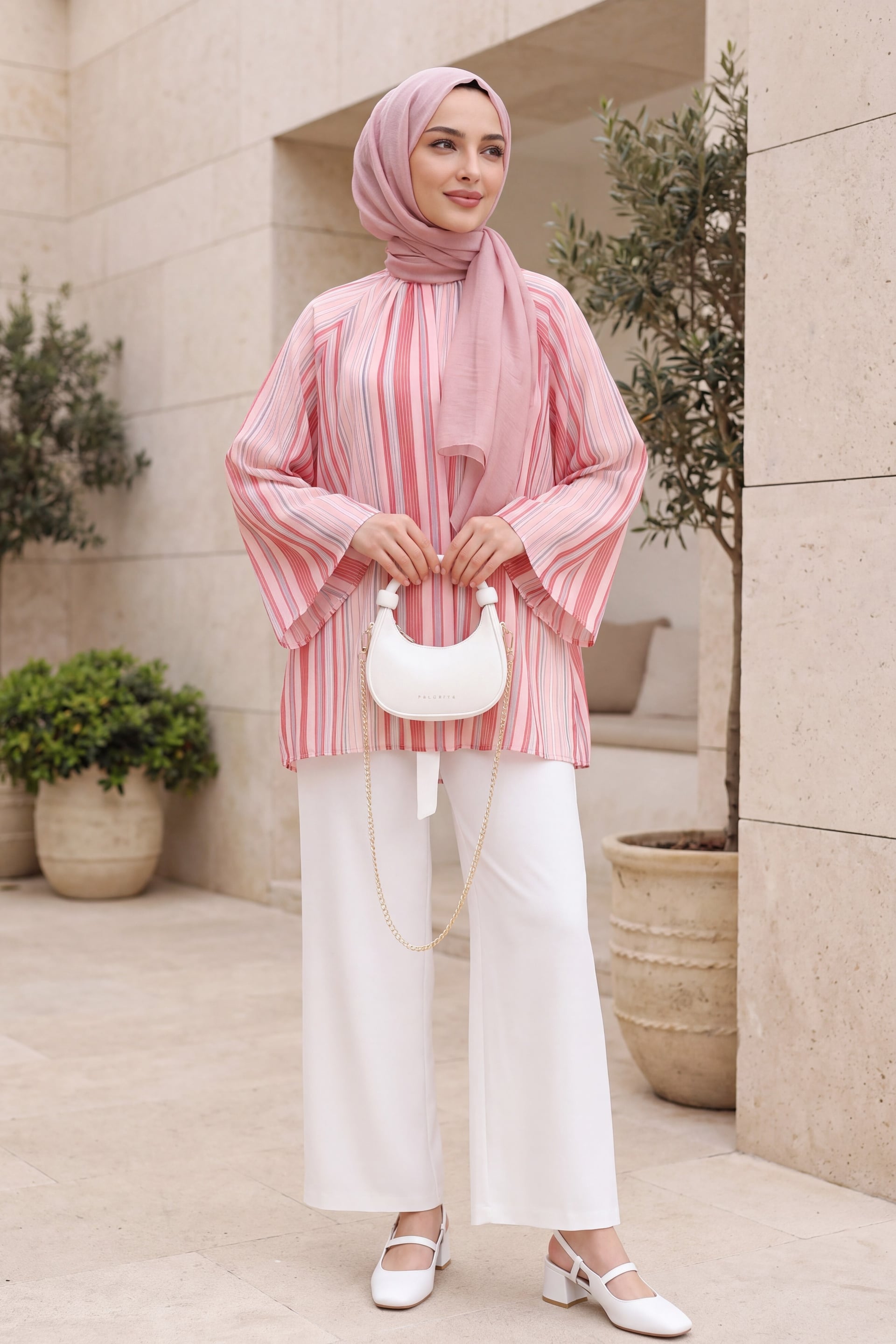 Striped Lined Oversize Voile Tunic - Dusty Rose - Podyumplus - by Peralane - photo 5