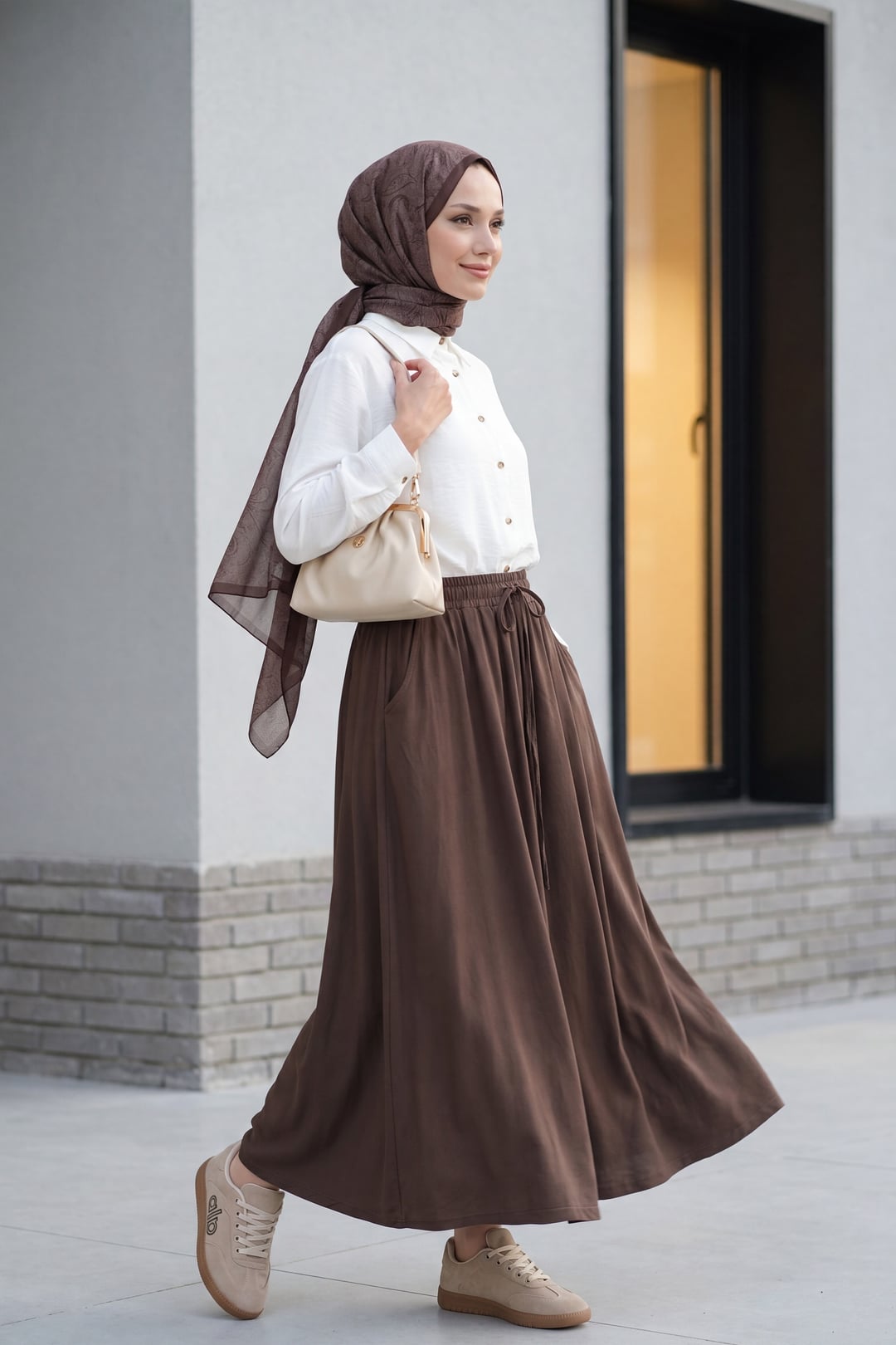 Drawstring Waist Pocket Jersey Skirt - Dark Brown - Podyumplus - by Peralane - photo 2