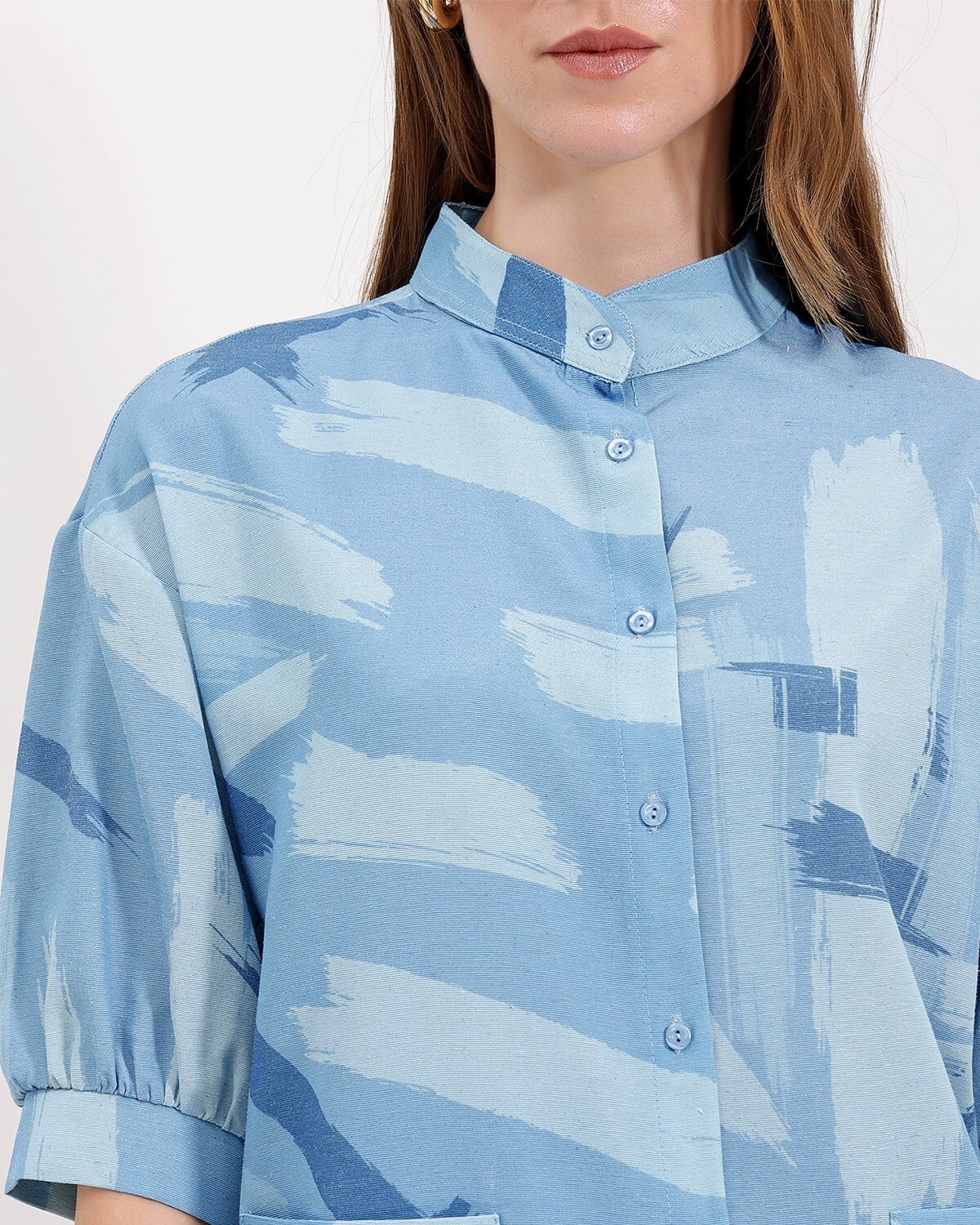 Patterned Oversize Shirt - Blue - Bigdart - by Peralane - photo 6