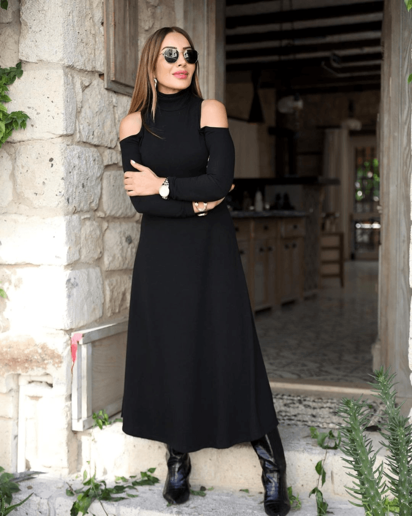 Women's High Neck Cold-Shoulder Long Sleeve Crepe Dress - Janes - by Peralane - photo 2