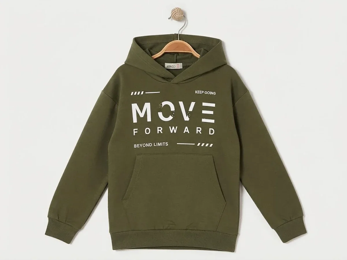Move Print Kangaroo Pocket Hooded Fleece Boys Sweatshirt - Olive Green - Ruhat Kids - by Peralane