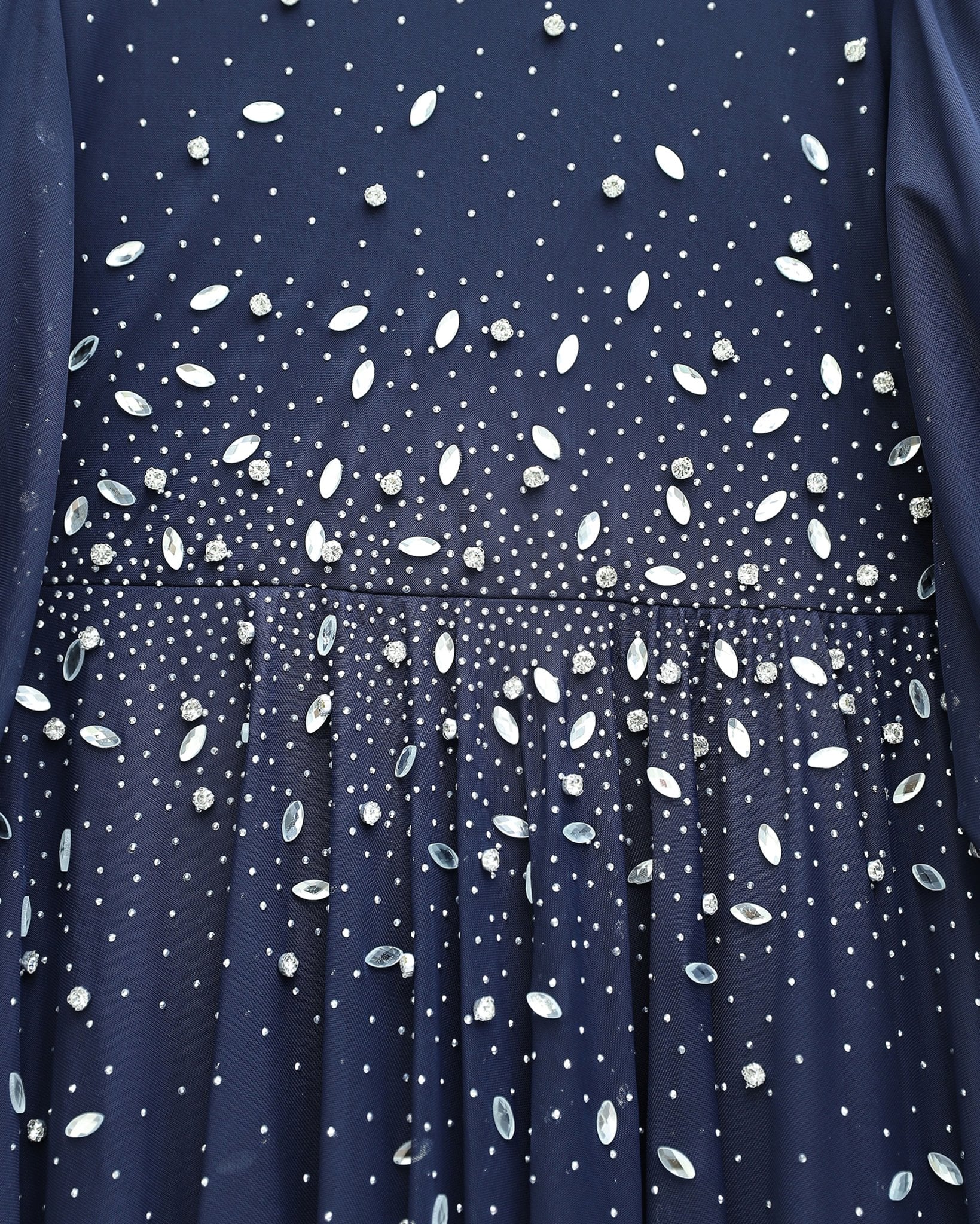 Navy Blue Stone Detail Tulle Evening Dress with High Neck - Podyumplus - by Peralane - photo 5