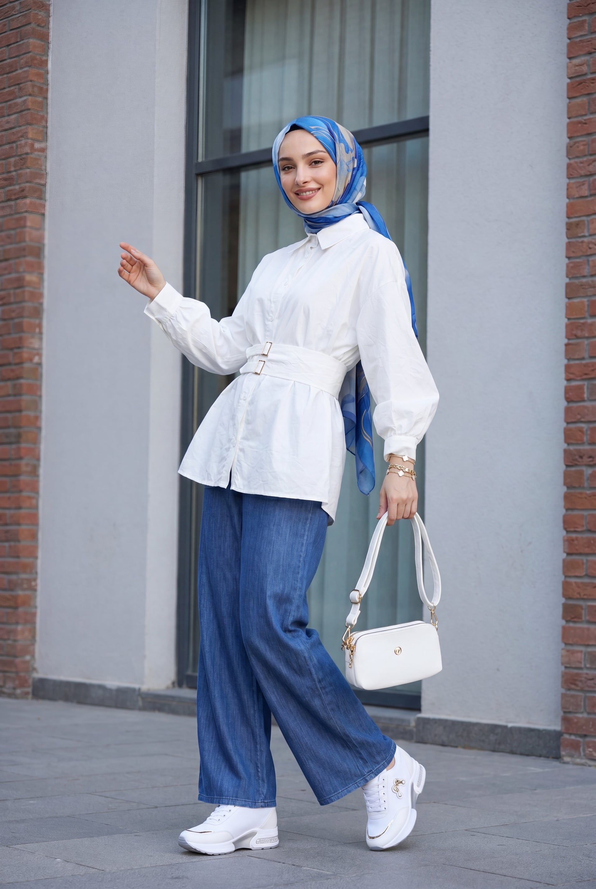 Wide Leg Elastic Waist Drawstring Denim Trousers - Dark Blue - Podyumplus - by Peralane - photo 4