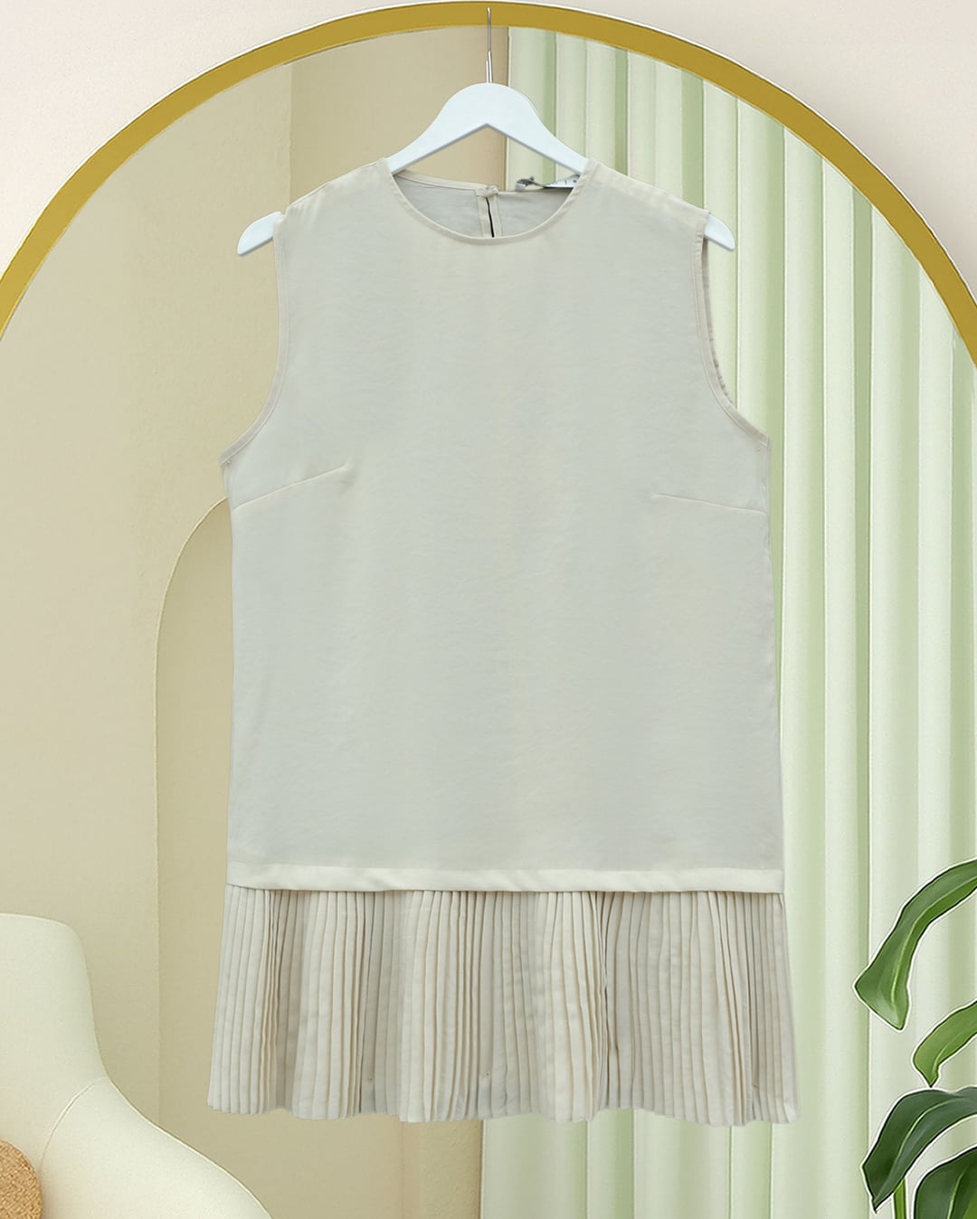 Sleeveless Modal Tunic and Trousers Set - Beige - Podyumplus - by Peralane - photo 3