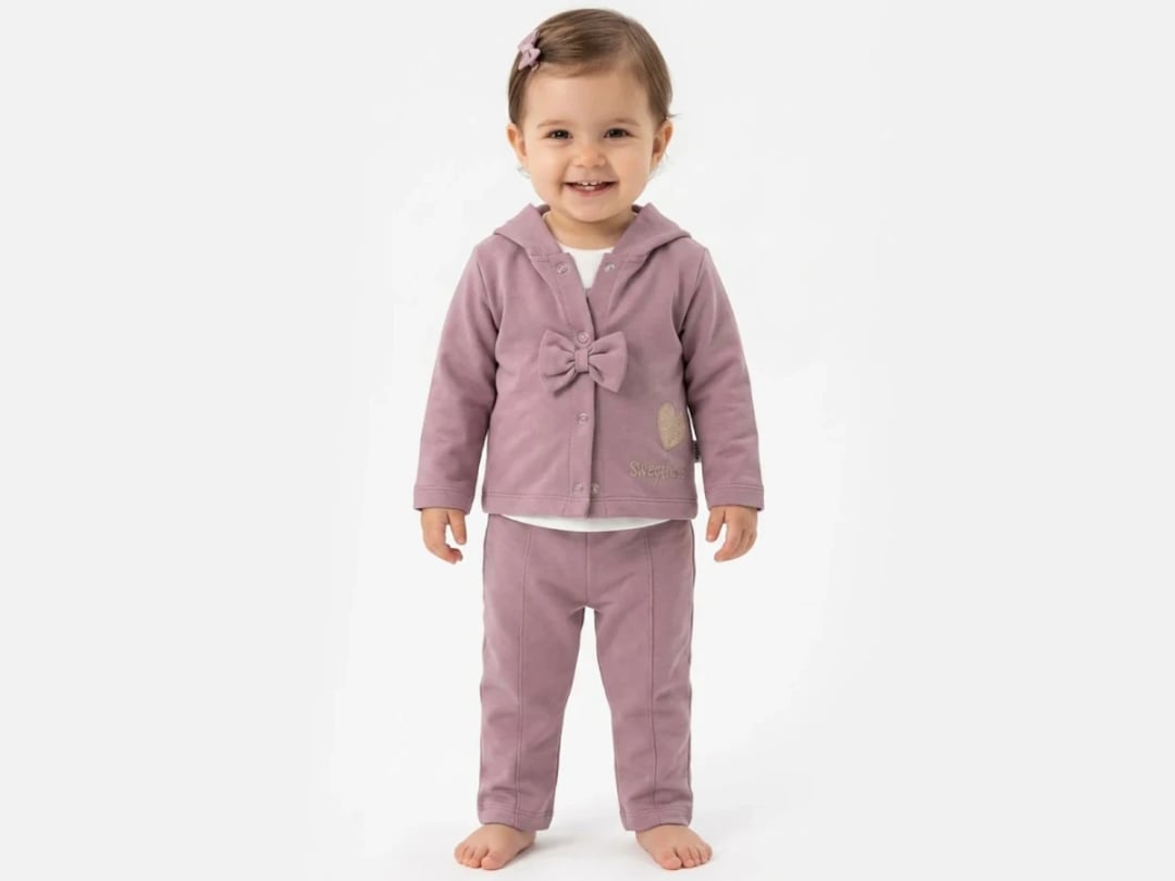 Girls' Hooded Jacket and Trousers Set with Heart Motif – Lavender - Elci Baby - by Peralane